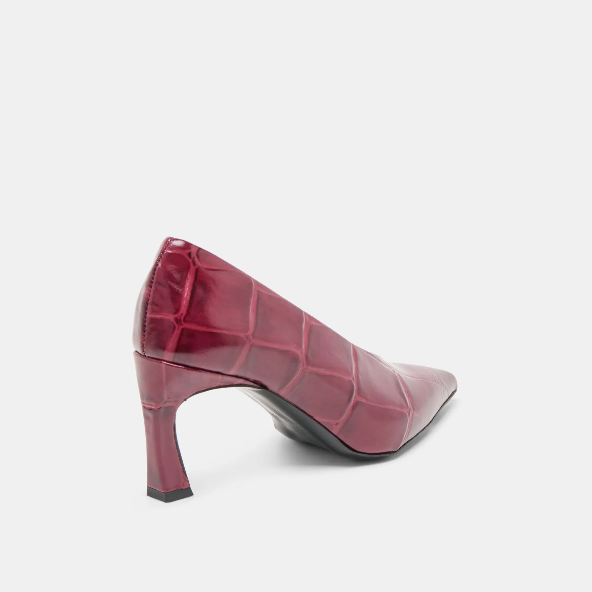 Abrasion resistant Lightweight Sole MIDGE HEELS BURGUNDY CROCO EMBOSSED LEATHER
