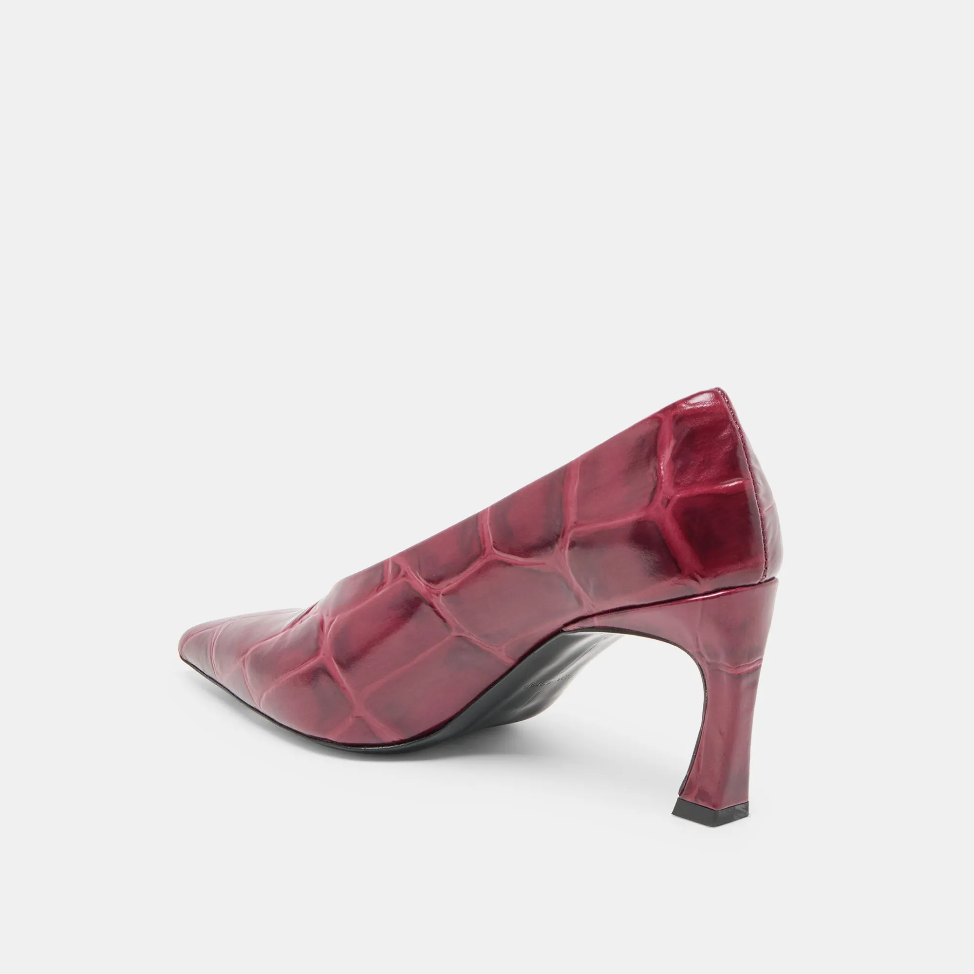 Stretchable MIDGE HEELS BURGUNDY CROCO EMBOSSED LEATHER