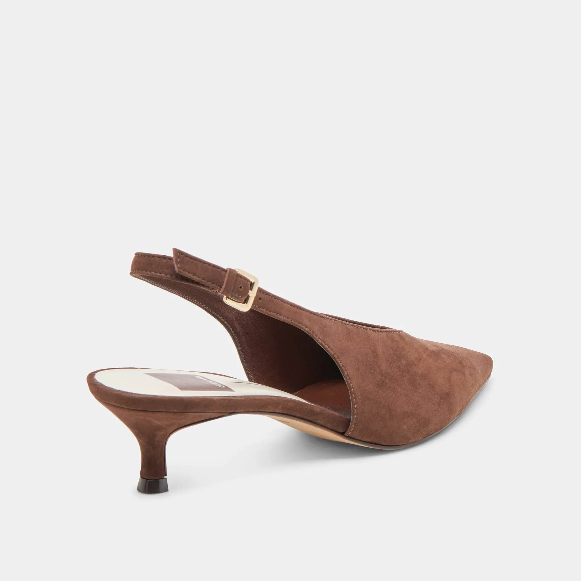 ALENNA HEELS DK BROWN SUEDE Floral Embellished Heels Flexible Material