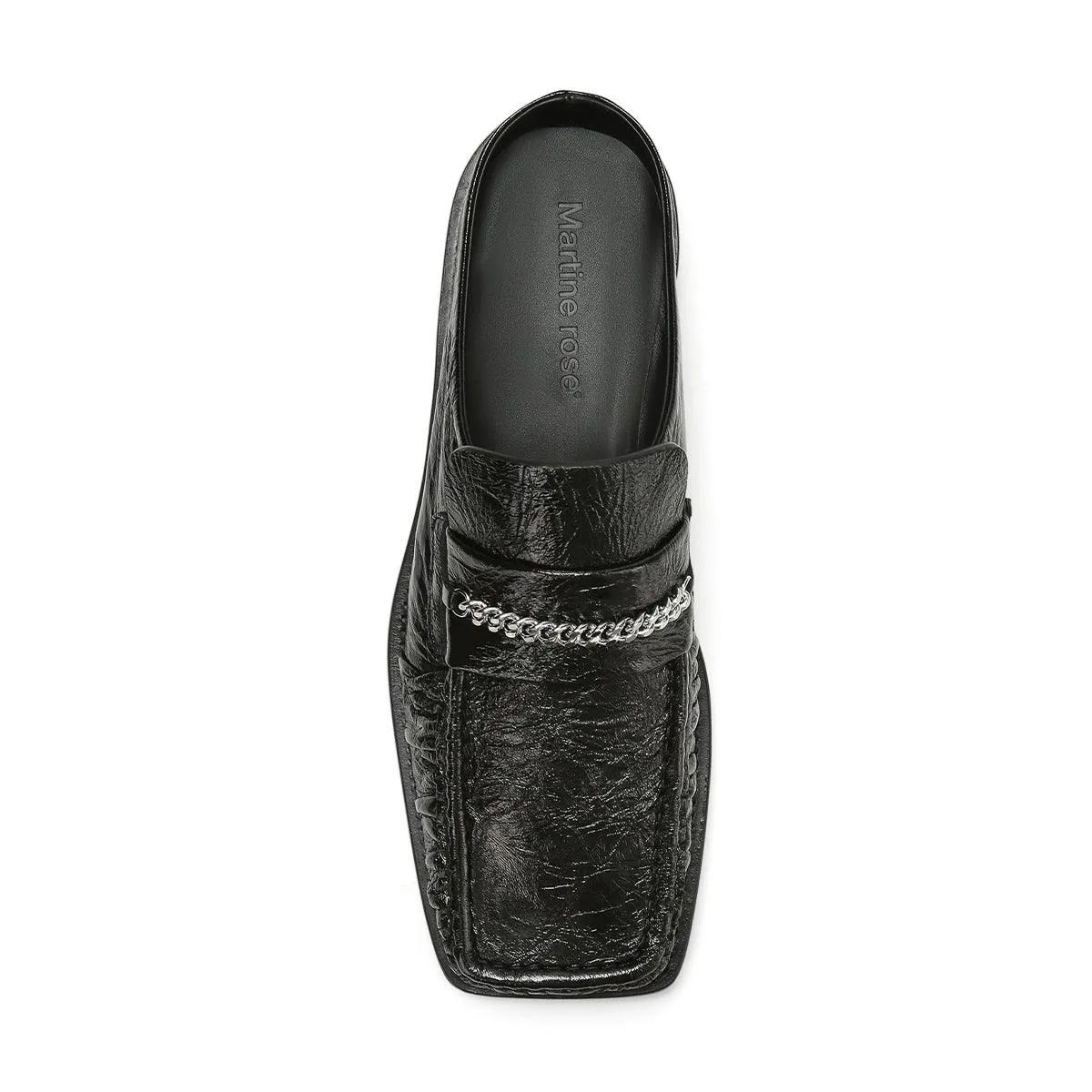 Non Slip Inner Sock Zip Design Square Toe Mule 'Black High Shine'