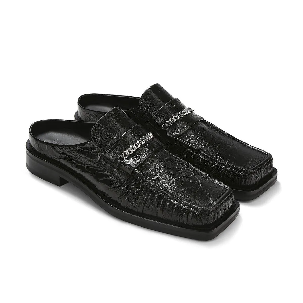 Square Toe Mule 'Black High Shine' Pressure Relief Pads