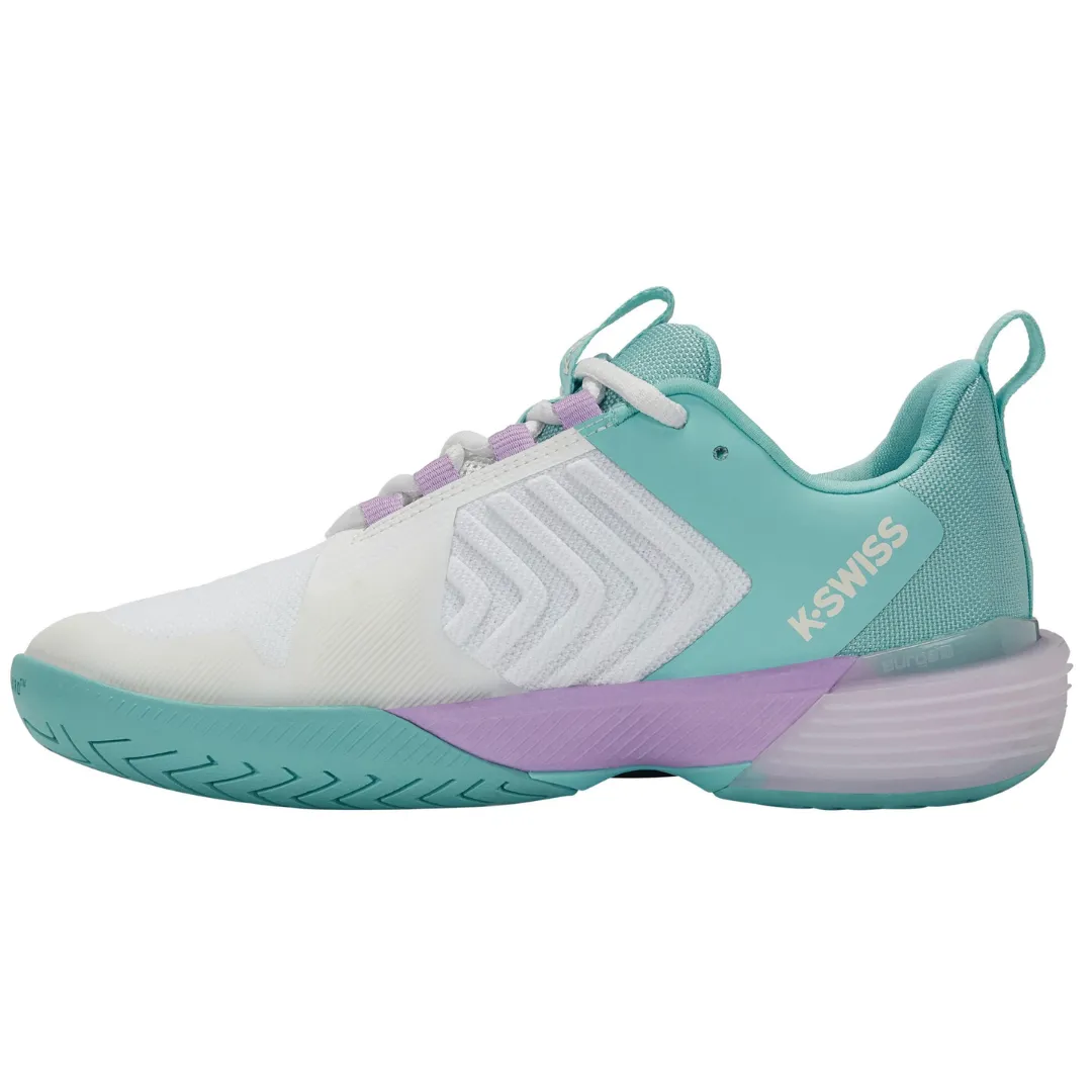 K Swiss Ultrashot 3 AC Women Tennis Shoes -  White/Angel Blue/Lilac Sleek Build Foot Motion