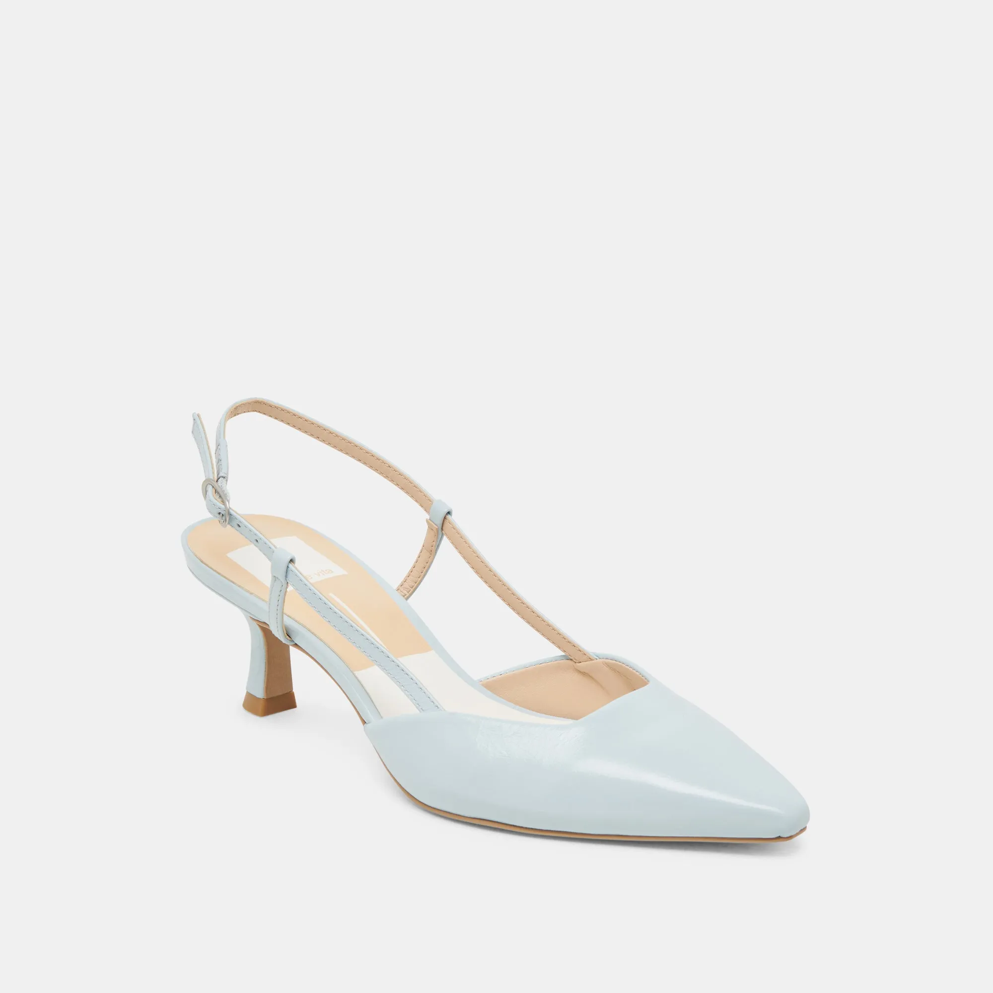 ODELA HEELS ICE BLUE LEATHER Luxe Leather Heels Bold Open Toe Heels