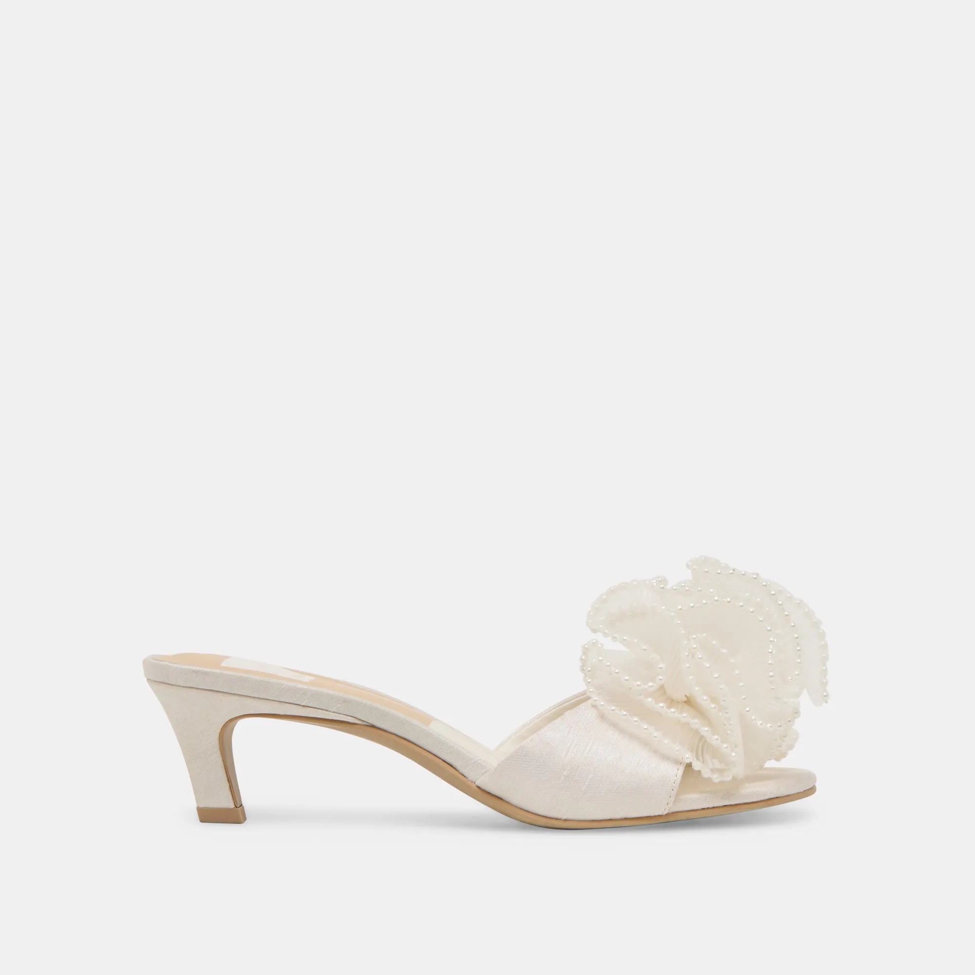 NARITA PEARL HEELS OFF WHITE SATIN Comfortable Padding Casual Heels