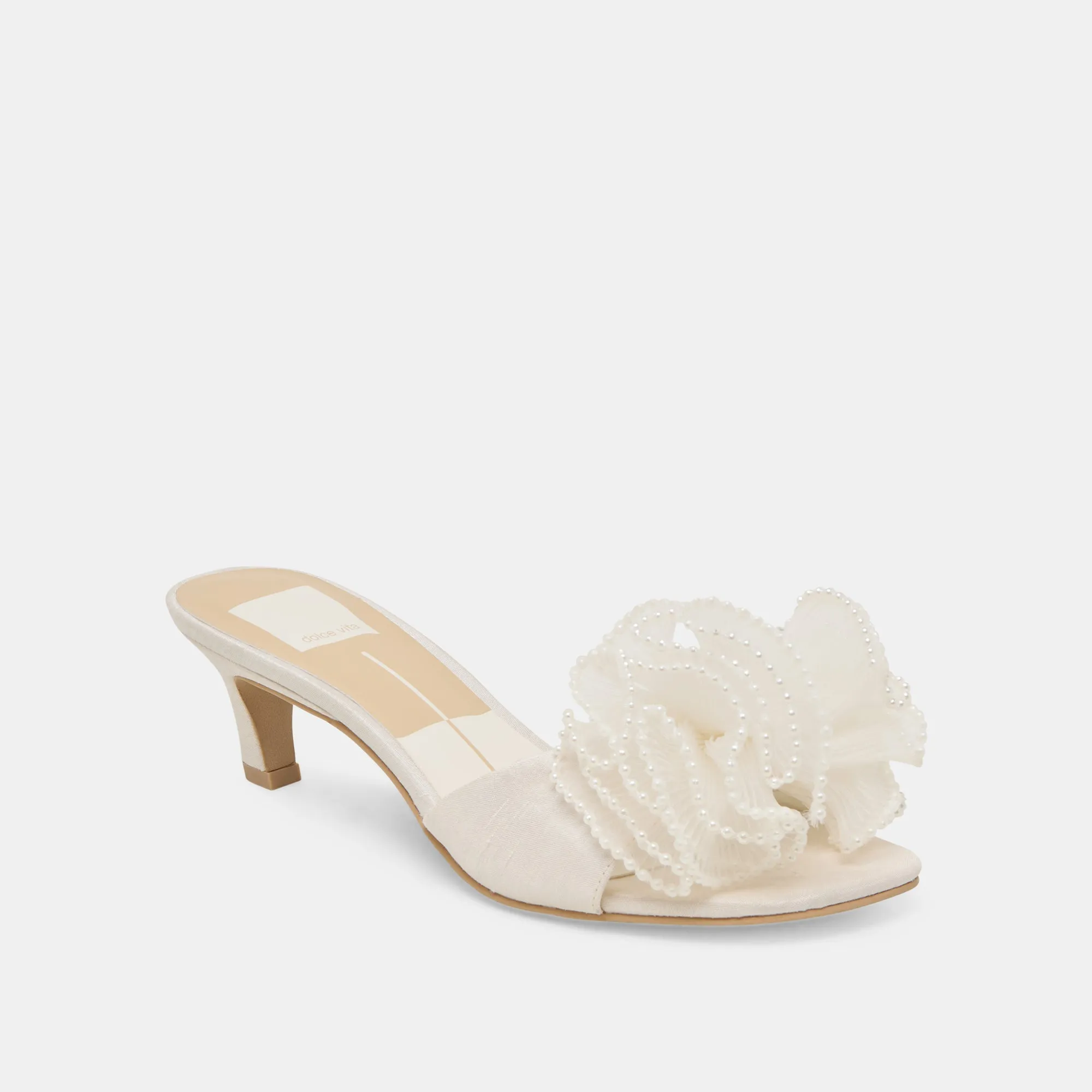NARITA PEARL HEELS OFF WHITE SATIN Elegant Footwear Supportive Footbed