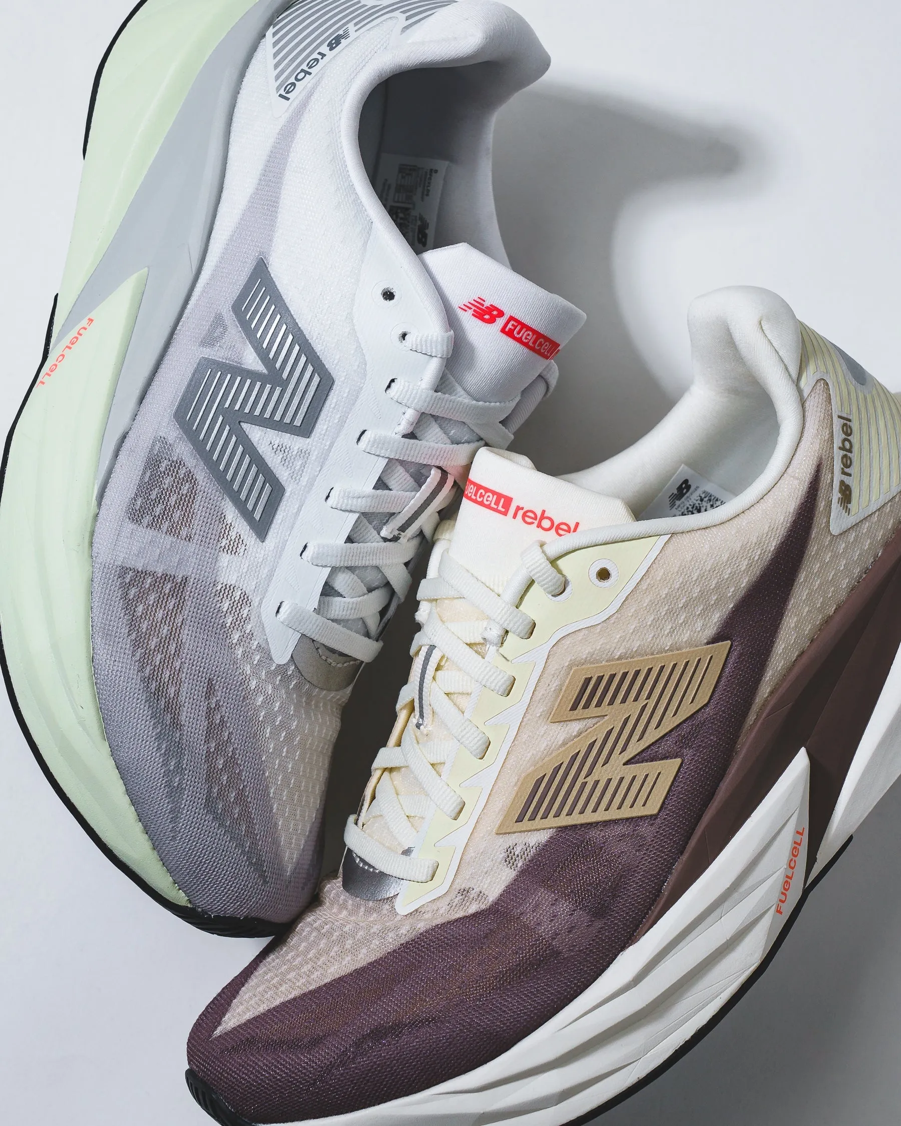 group running shoes Narrow Fit New Balance Men FuelCell Rebel v5 Angora Earth Shadow MFCXLY5