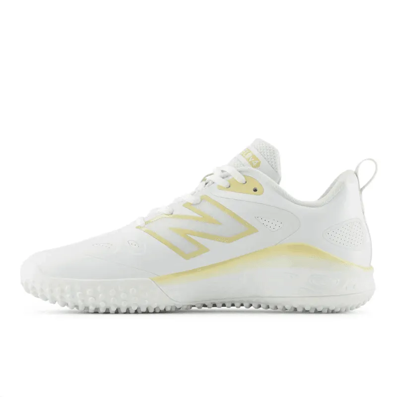 New Balance Women's Fresh Foam x Velo v4 Turf-Trainer Softball Shoes - White/Gold STVELOC4 Daily Comfort MoistureWicking