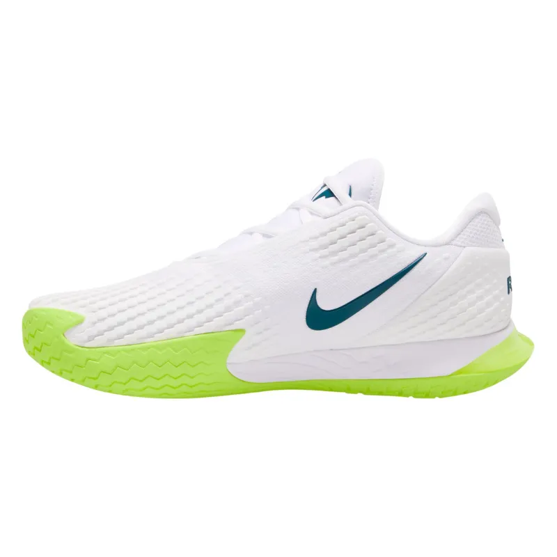 Anti microbial Soft Liner Nike Court Rafa Zoom Vapor Cage 4  Men Hard Court Tennis Shoes - White/Geode Teal-Volt