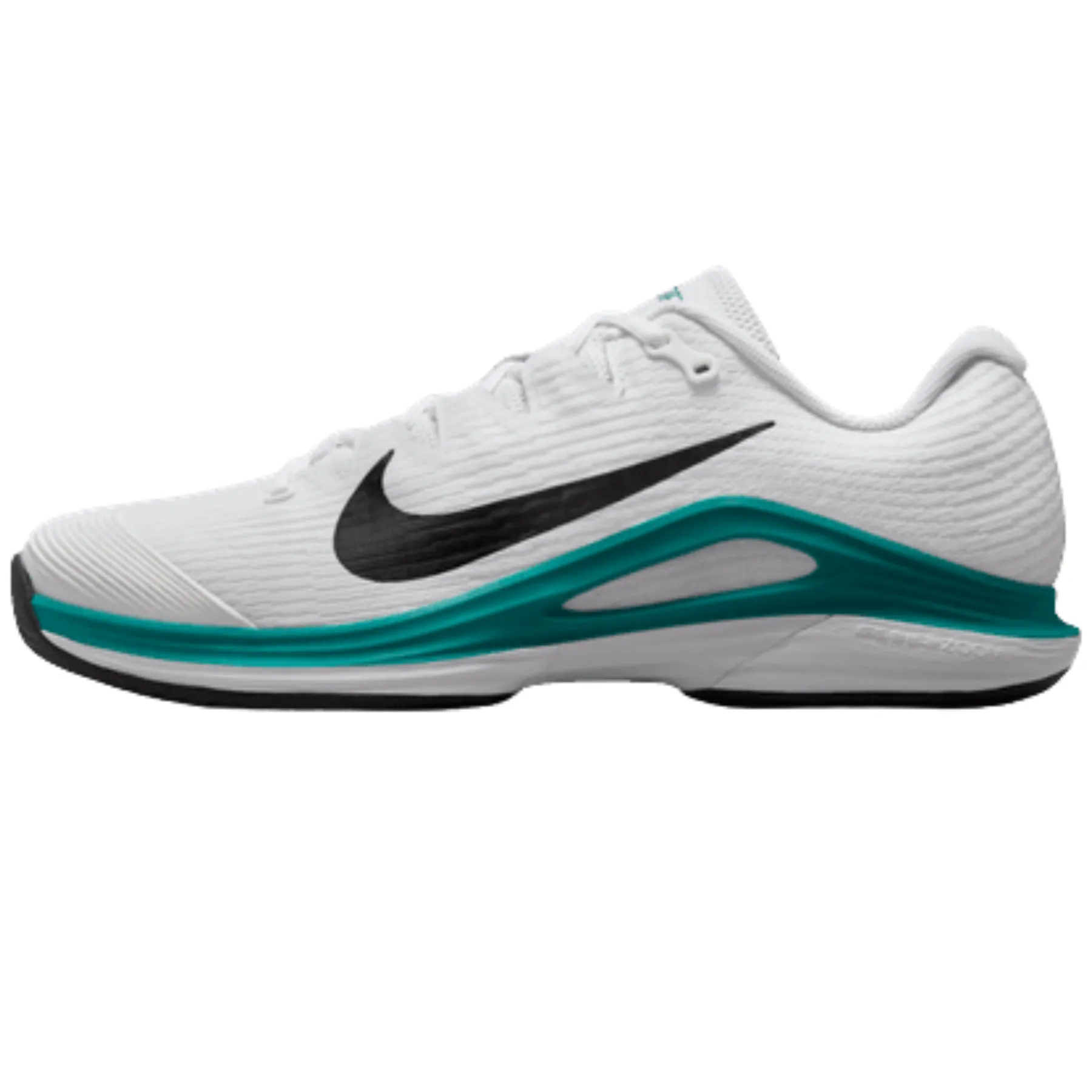 Nike Vapor 12 Mens Hard Court Tennis Shoes - White/Black Radiant Emerald Stretch Fabric