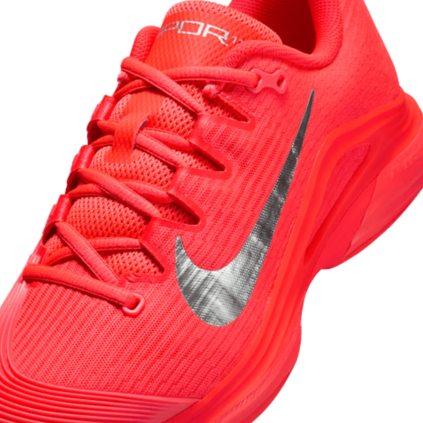 Minimal Sole Arch support Nike Vapor 12 Premium Womens Hard Court Tennis Shoes - Bright Crimson/Metallic Silver