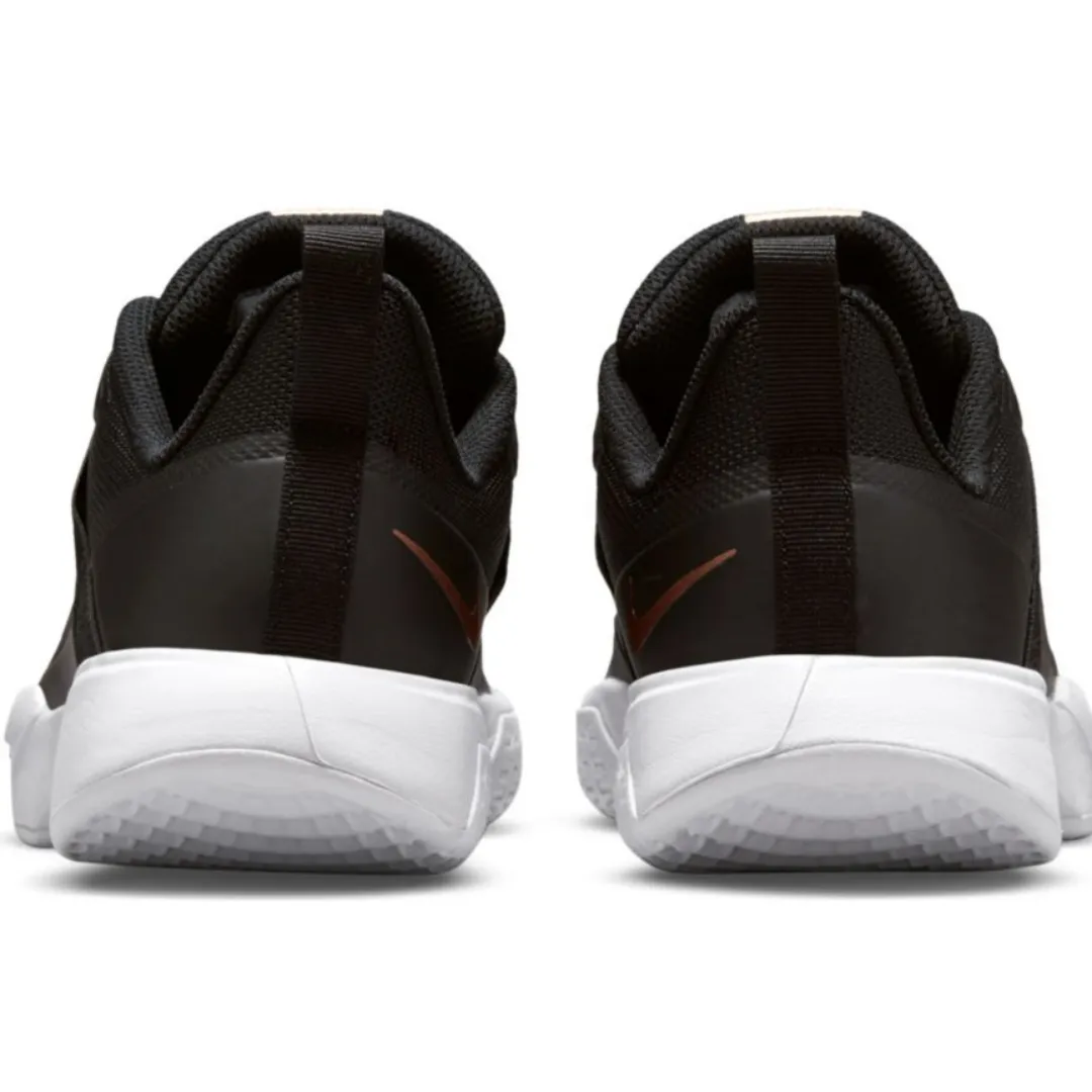 Nike Womens Court Vapor Lite Tennis Shoes - Black/Metallic Red Bronze-White Slip On Style Balanced Style