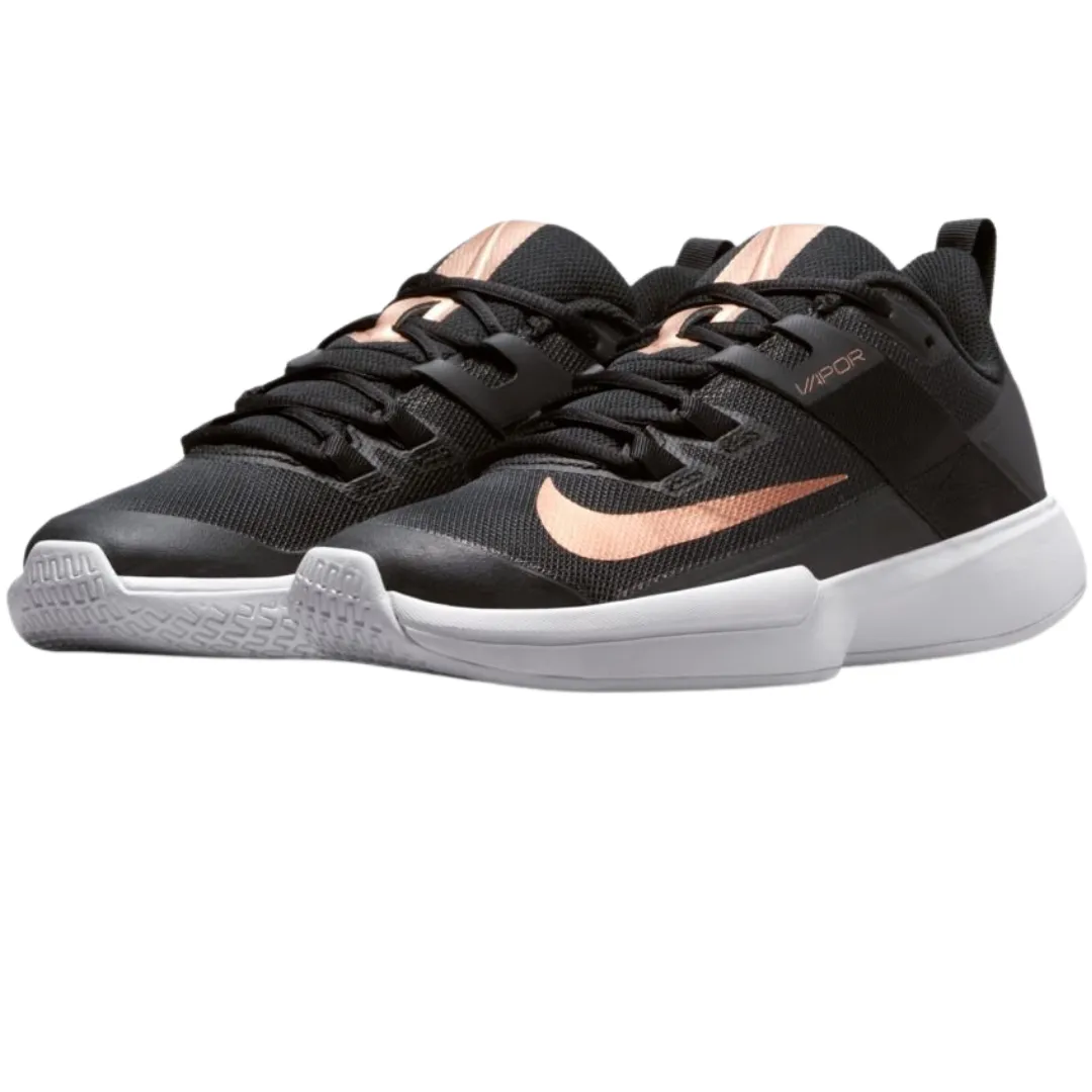 Training Style Nike Womens Court Vapor Lite Tennis Shoes - Black/Metallic Red Bronze-White