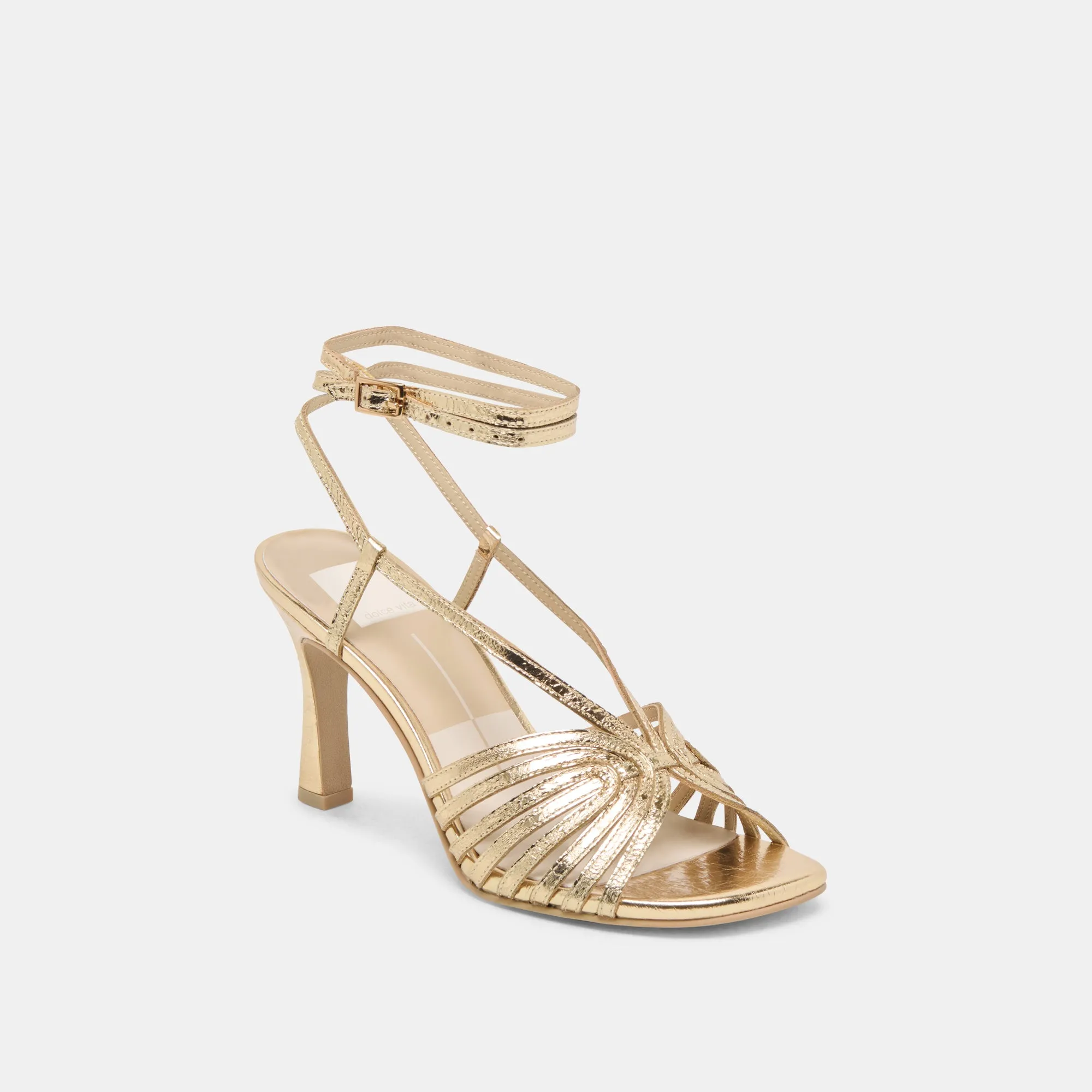 NIVANA HEELS GOLD DISTRESSED LEATHER Black Stiletto Shoes Fashionable Design