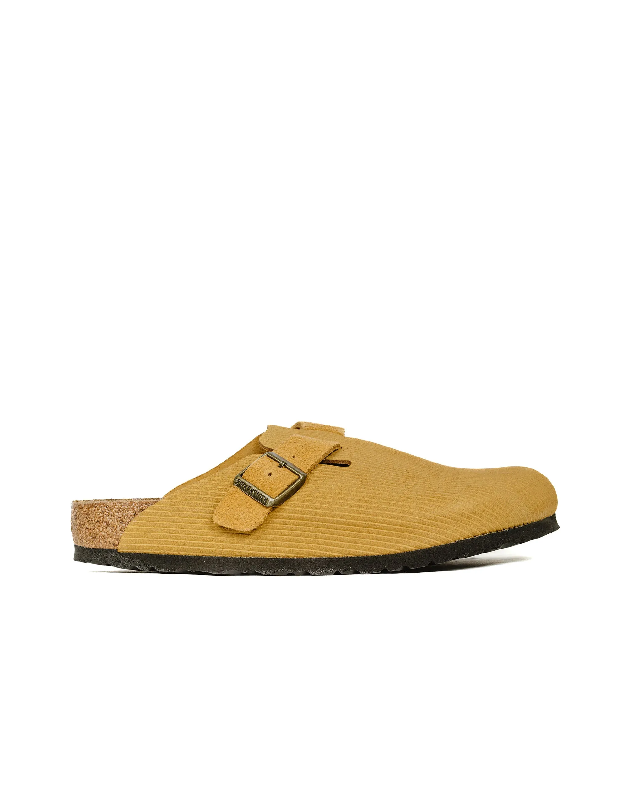 Birkenstock Boston Cork Brown Suede Corduroy Shine Jog Style Go
