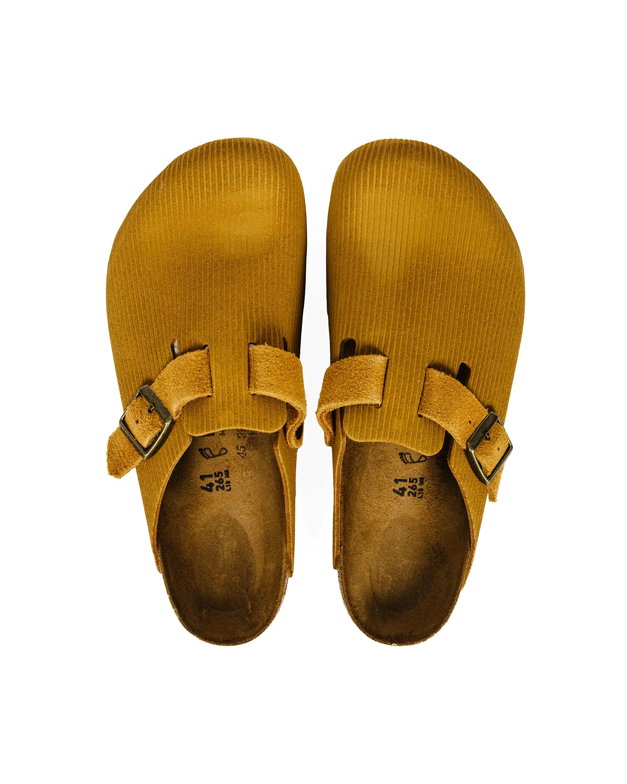 Birkenstock Boston Cork Brown Suede Corduroy Slip Fit
