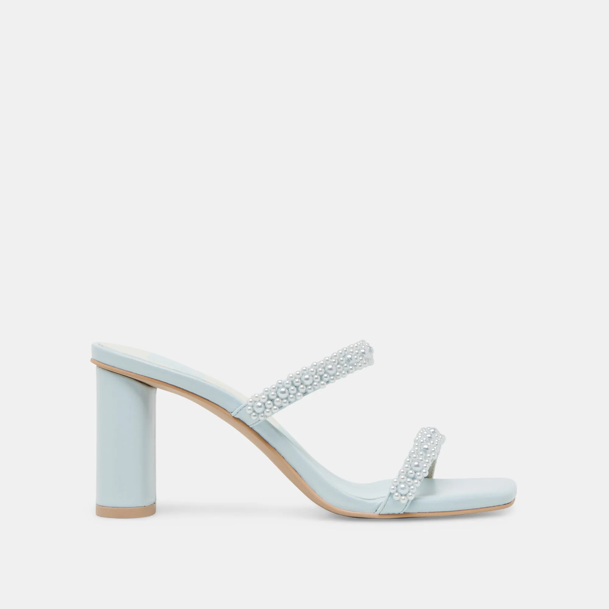 NOLAH PEARL HEELS ICE BLUE STELLA Buckled Removable Footbed