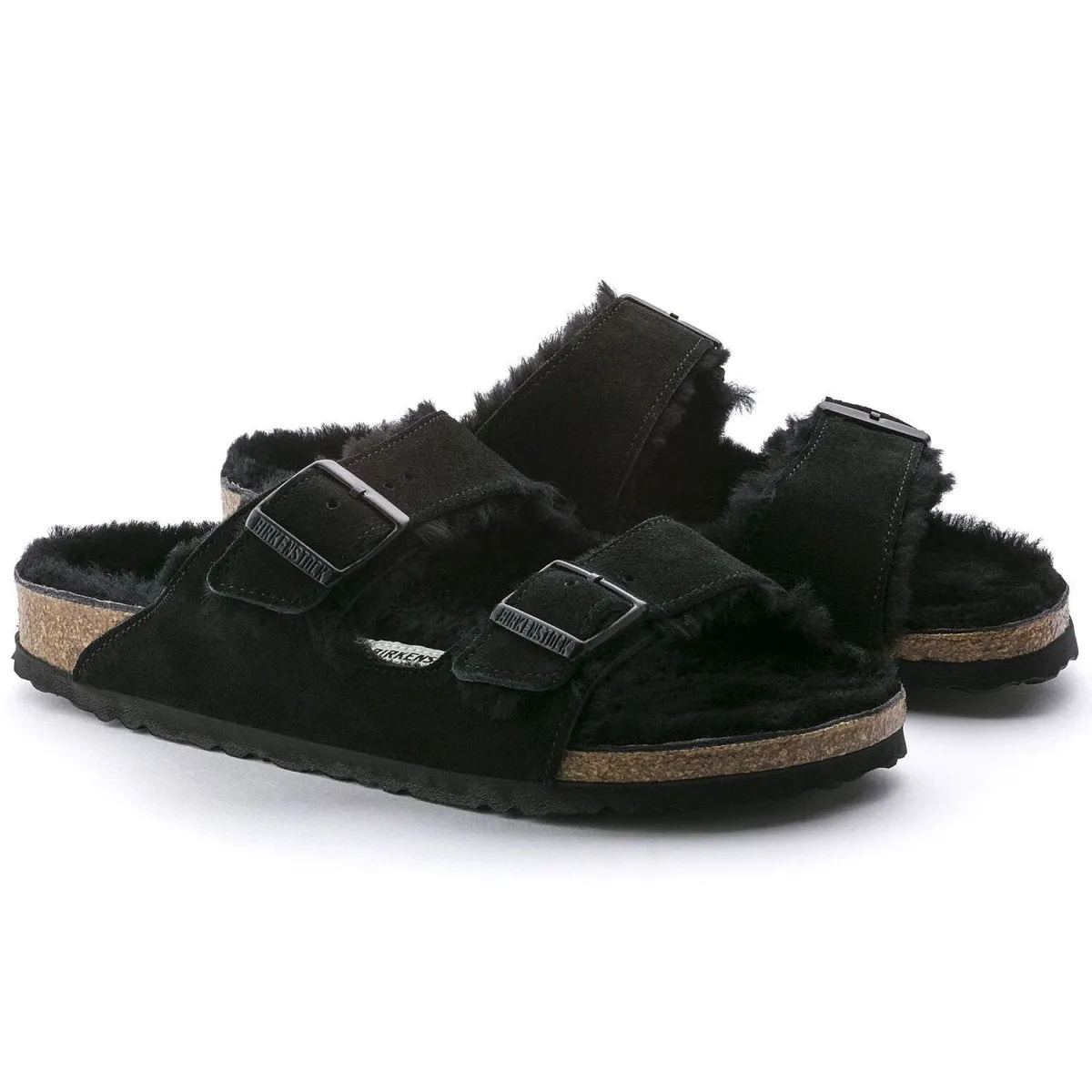 Lifted Feel High-Quality Material Birkenstock Men's Arizona Shearling Black Suede