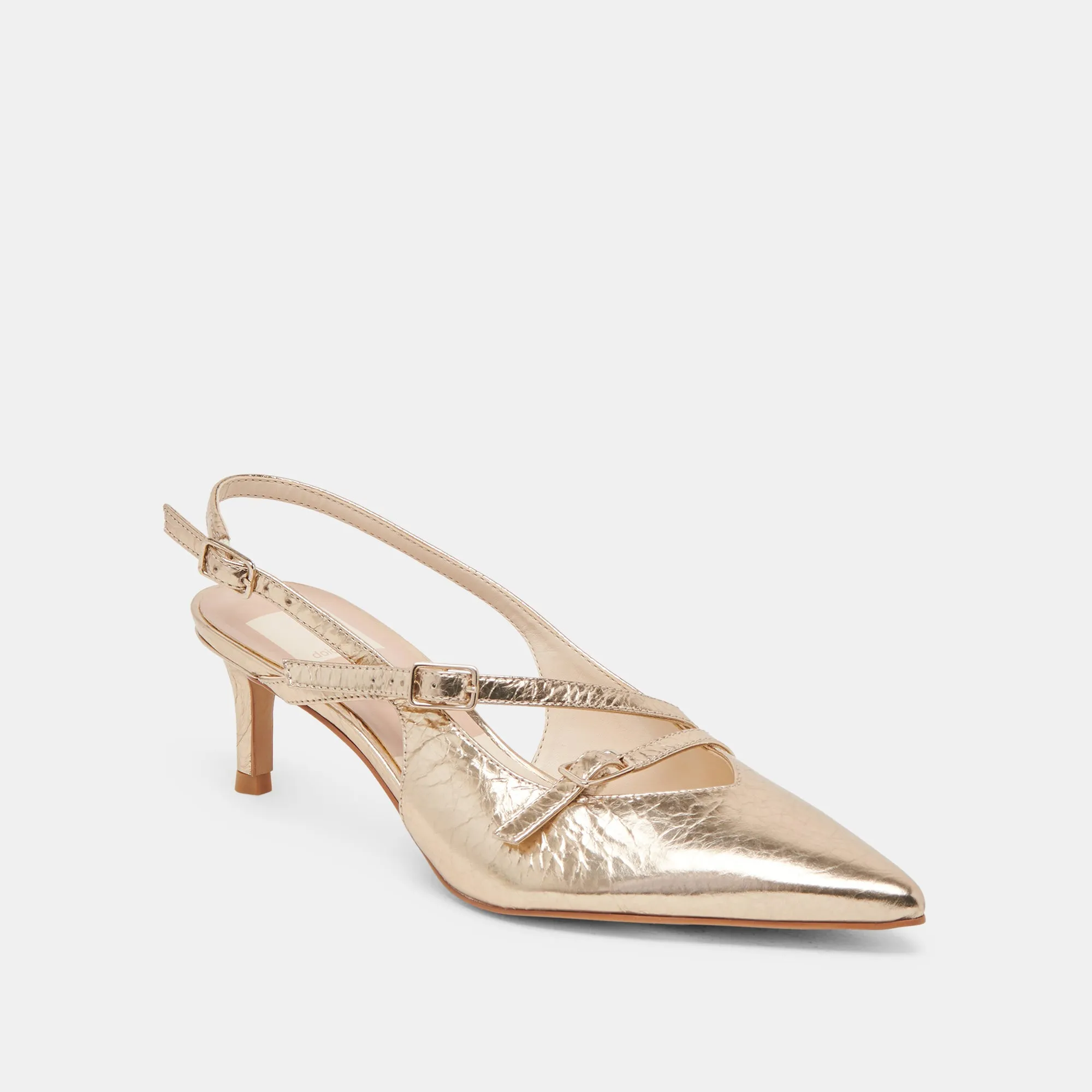 PAMLA MID HEELS LIGHT GOLD DISTRESSED LEATHER Comfortable Heeled Sandals