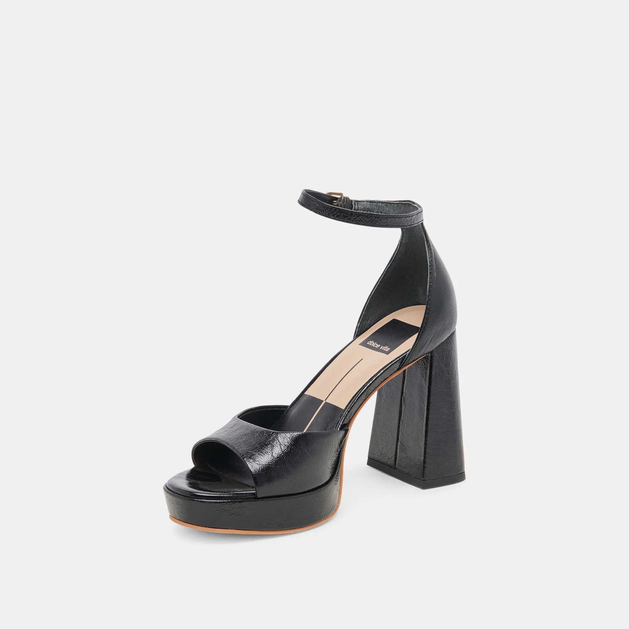 PANDRO HEELS MIDNIGHT CRINKLE PATENT Luxurious Sandals