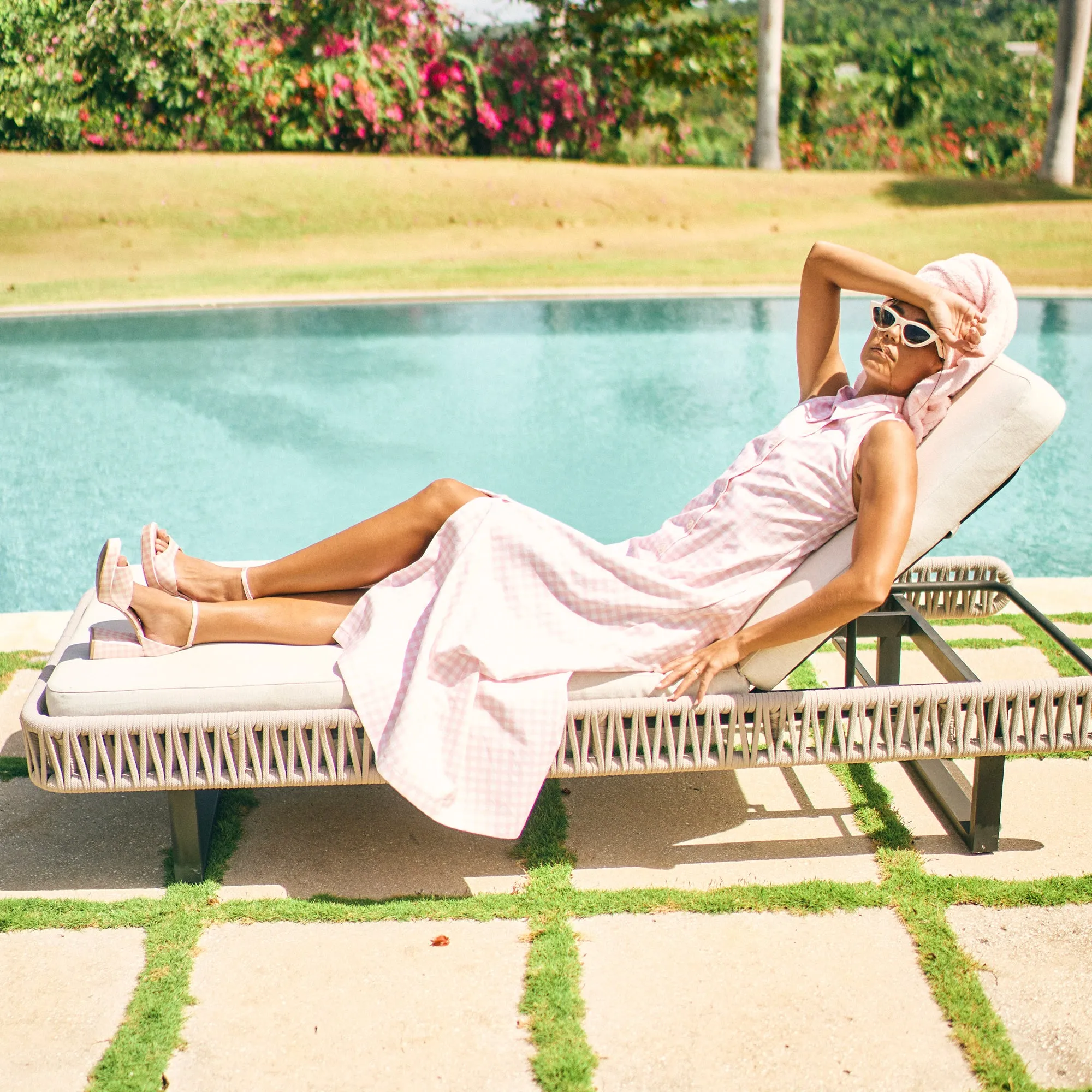 Embellished PANDRO X BYRDIE GOLF HEELS PINK PLAID GINGHAM