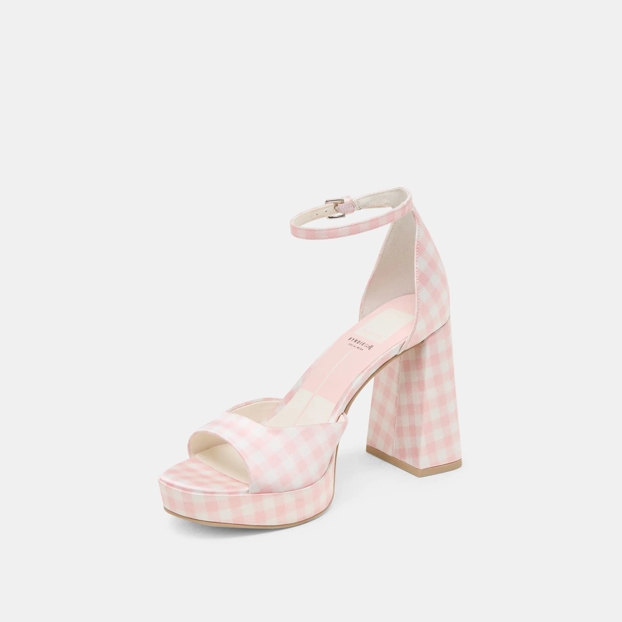 PANDRO X BYRDIE GOLF WIDE HEELS PINK PLAID GINGHAM Luxurious Sandals