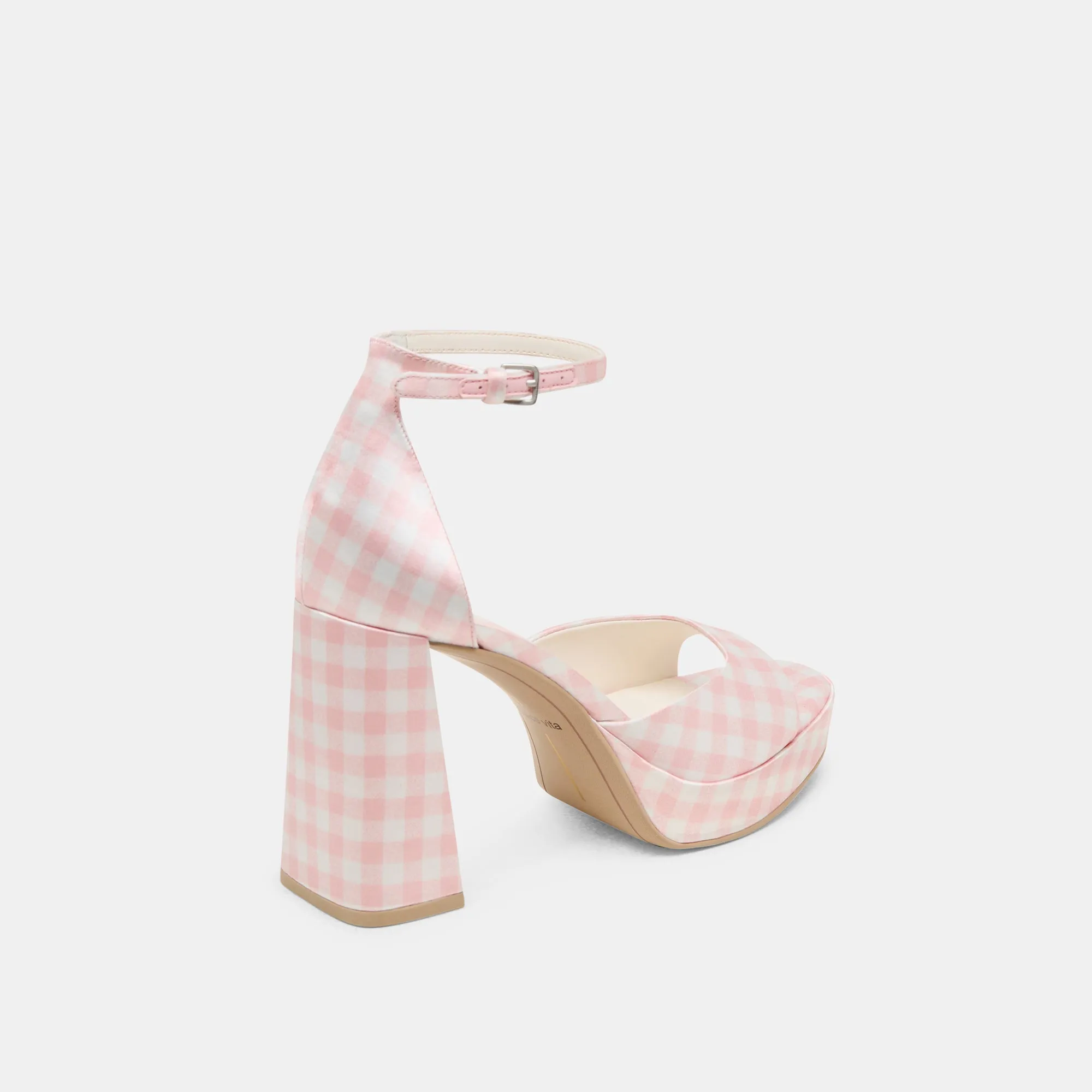 Comfortable Footbed PANDRO X BYRDIE GOLF WIDE HEELS PINK PLAID GINGHAM