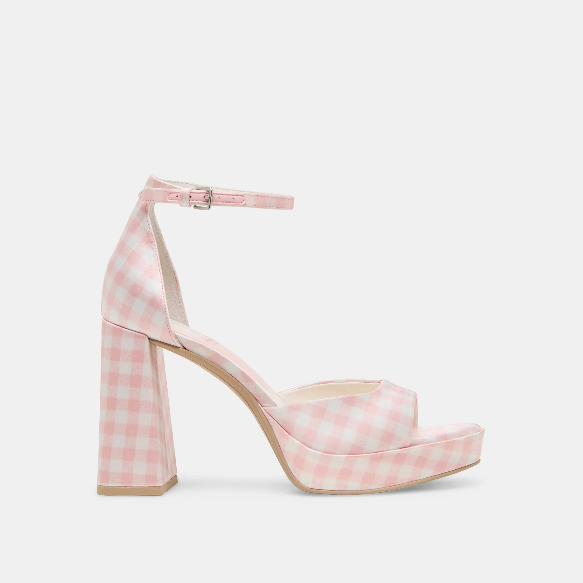 PANDRO X BYRDIE GOLF WIDE HEELS PINK PLAID GINGHAM Glam Heels