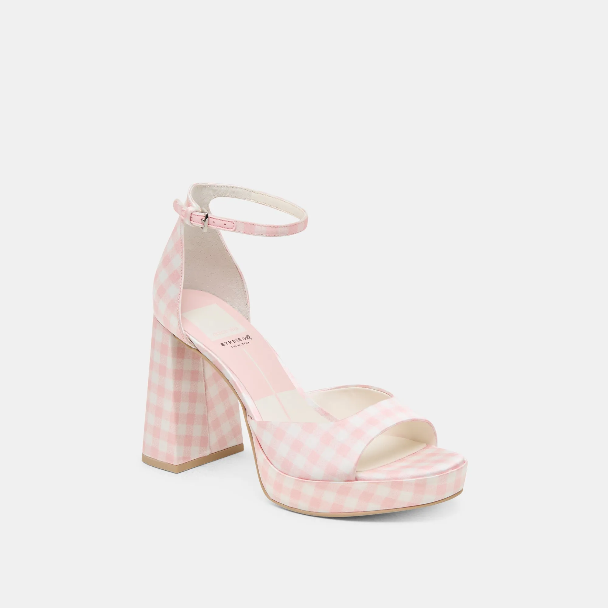 Clear High Heels Elegant Footwear PANDRO X BYRDIE GOLF WIDE HEELS PINK PLAID GINGHAM