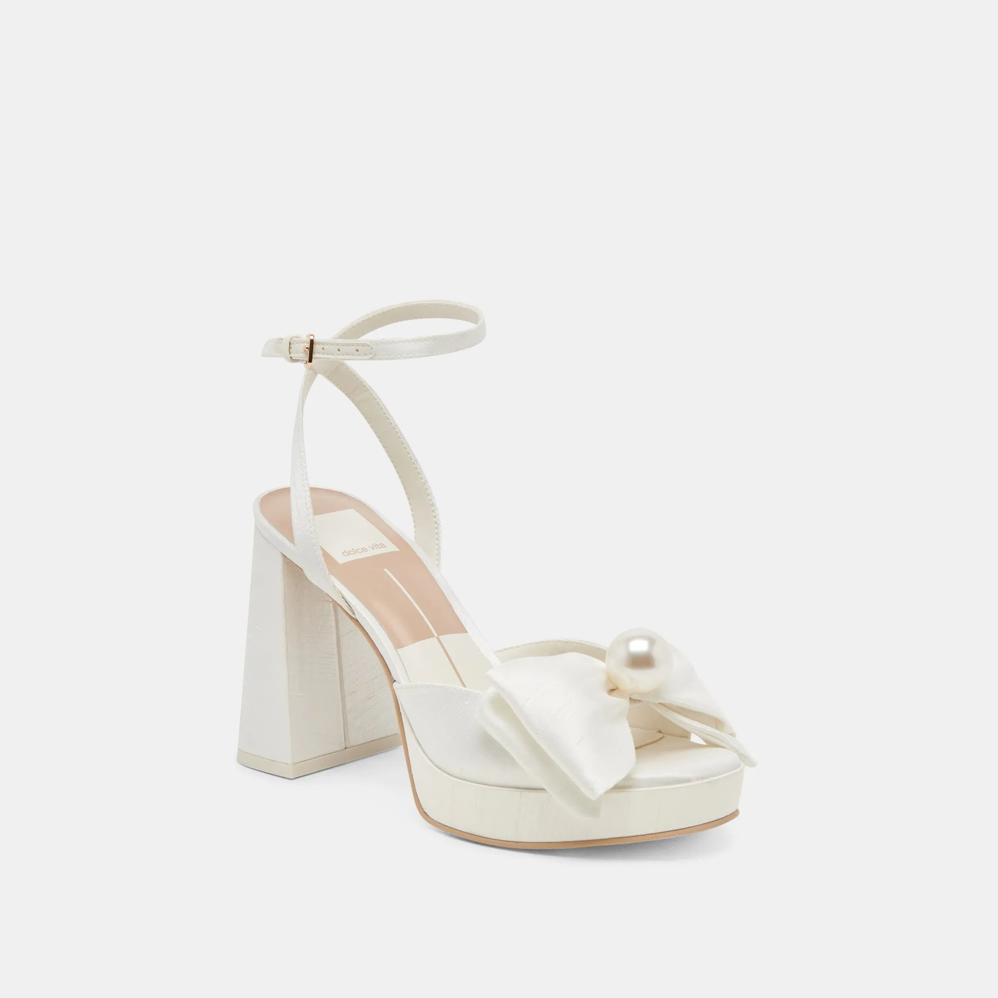 Dress Footwear Ventilated Design PATTON WIDE HEELS IVORY SATIN