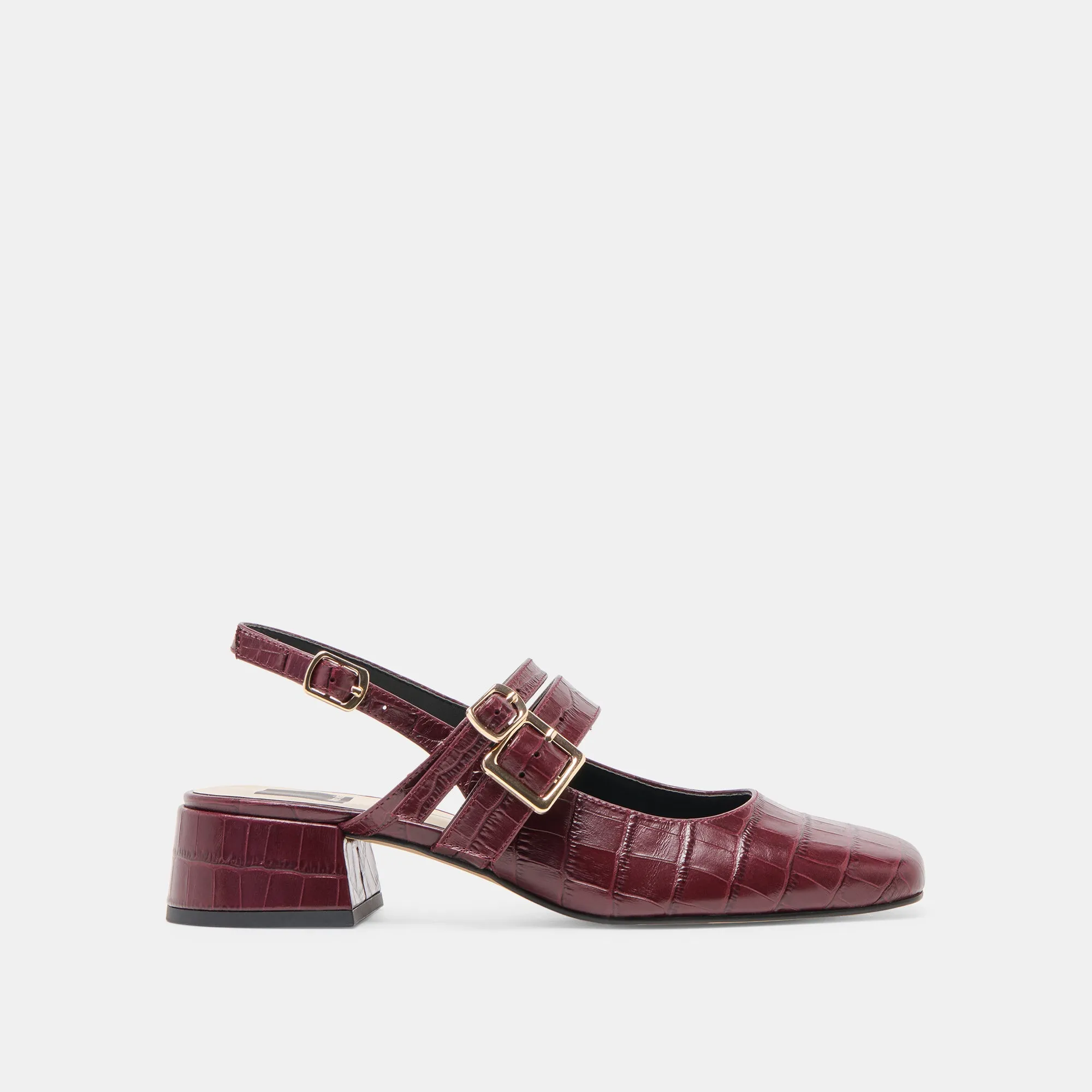 PATZY HEELS OXBLOOD EMBOSSED LEATHER Ankle Strap Heels Padded