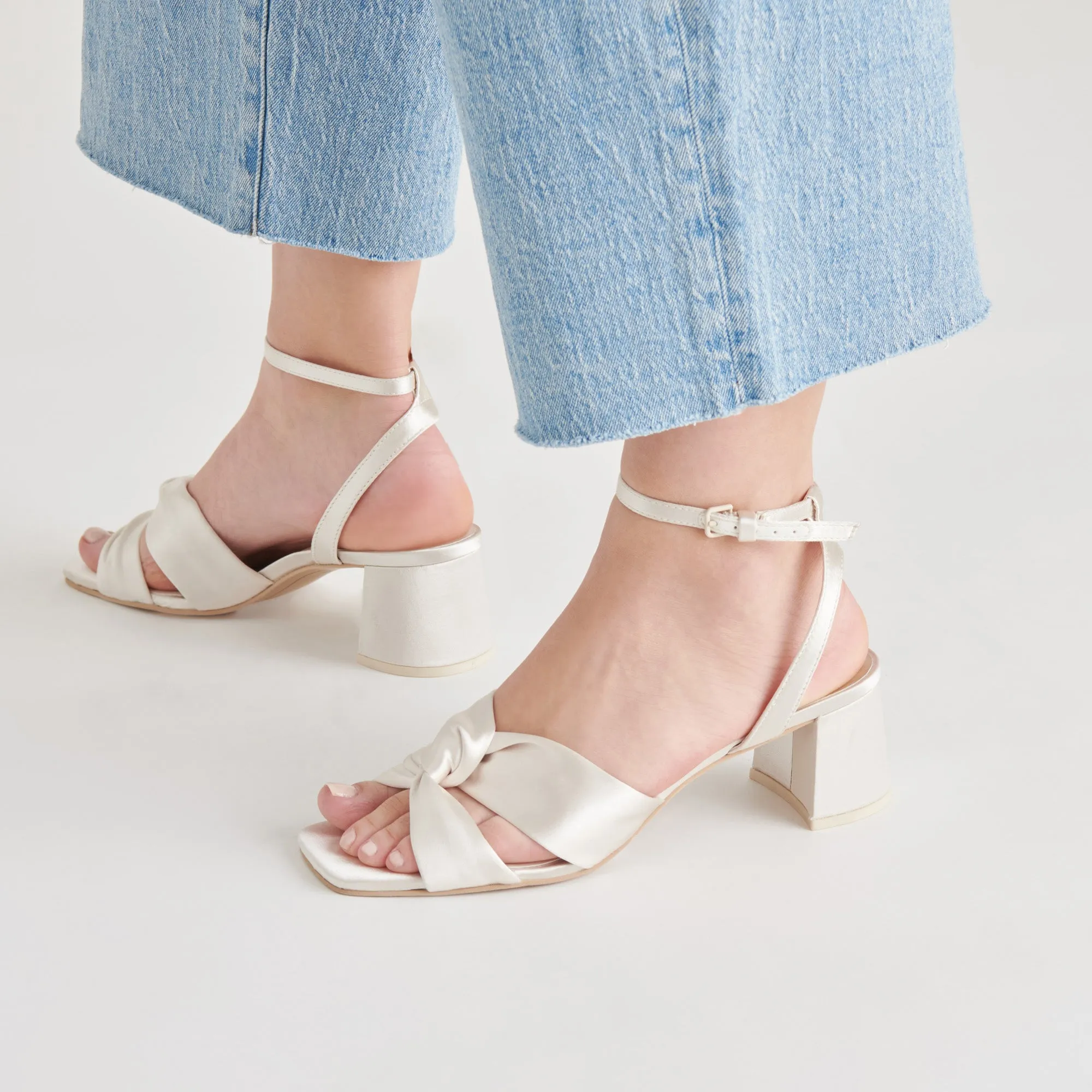 BRENNA HEELS IVORY SATIN Classic Booties