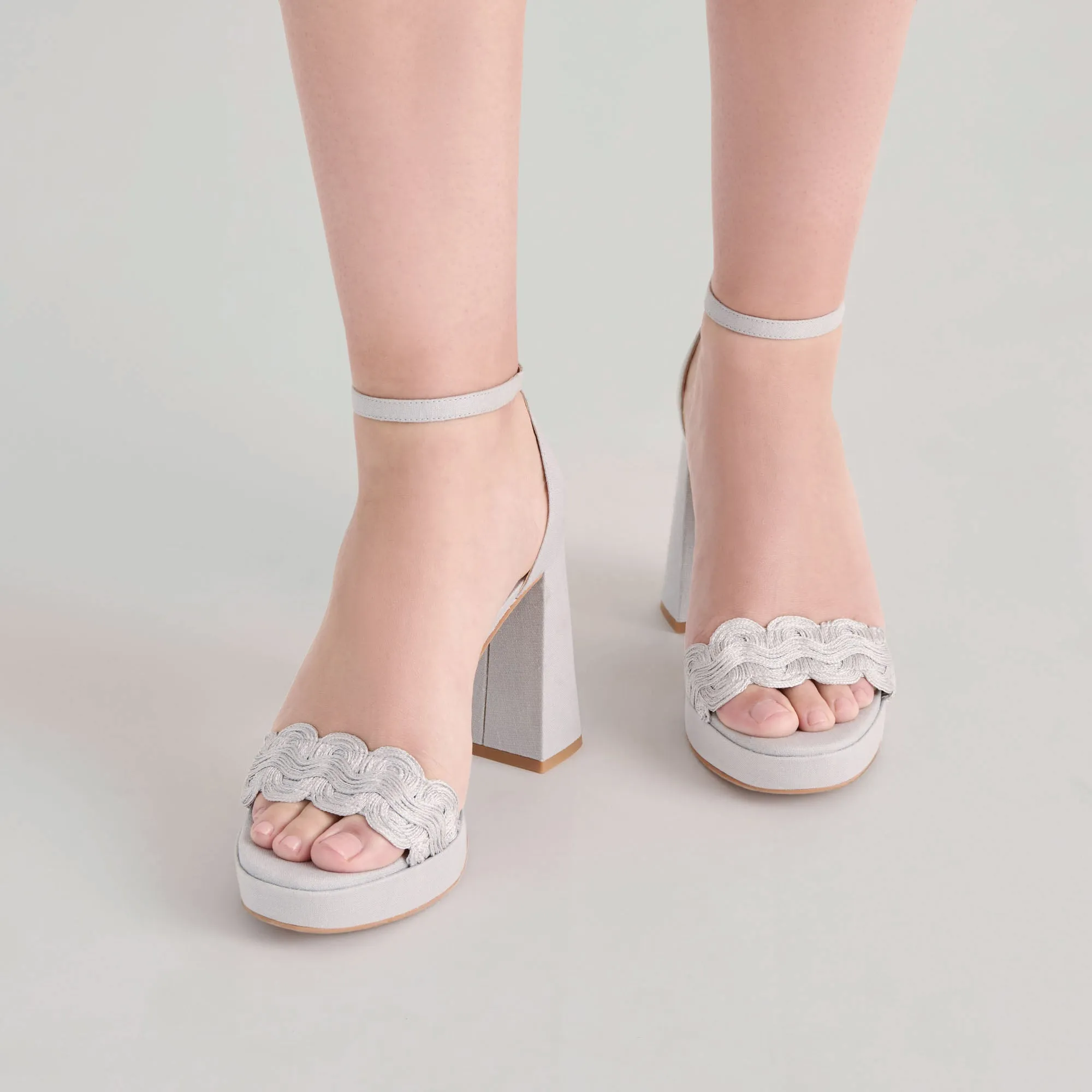 PELTIN HEELS GREY WOVEN RAFFIA Wide Fit Heels