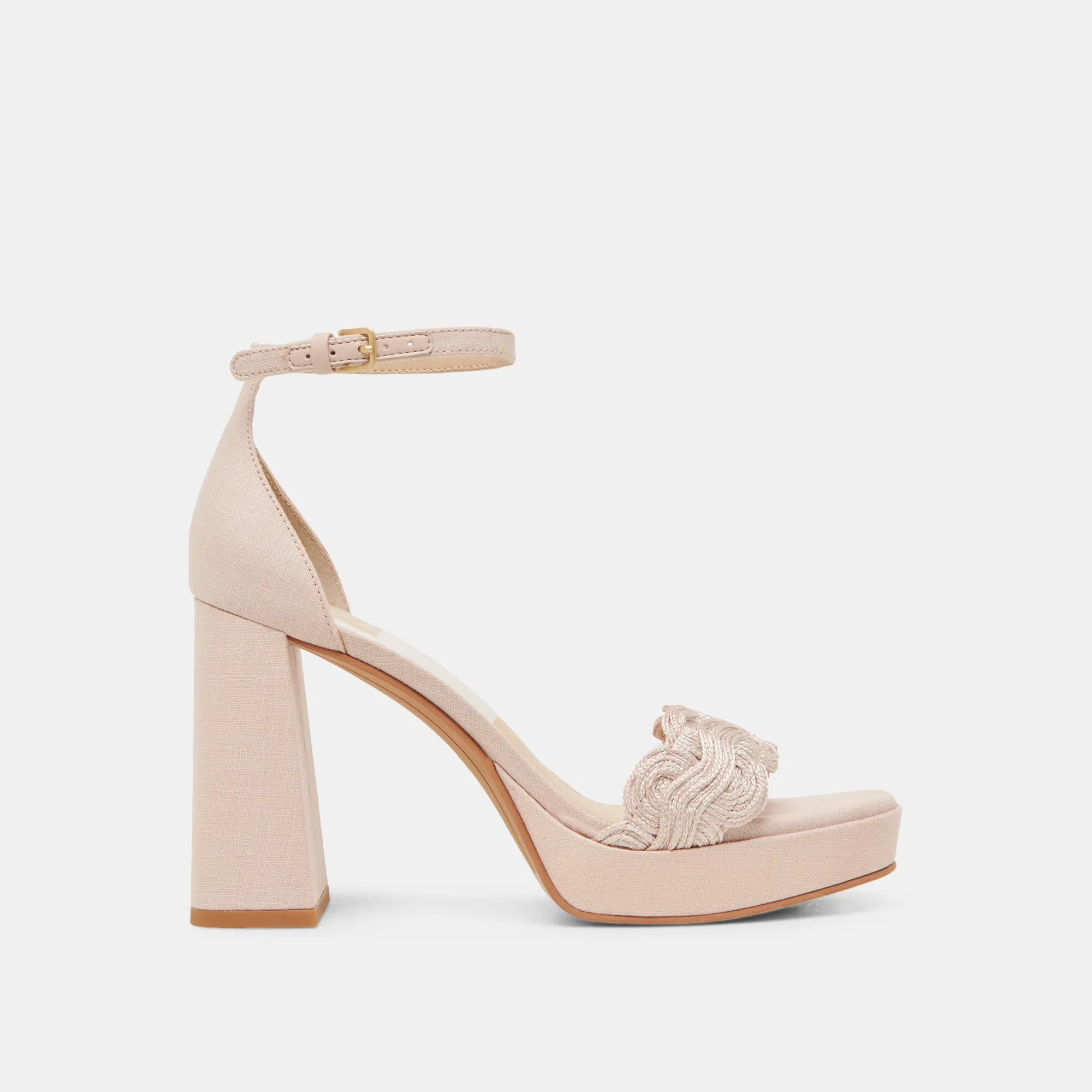 Rubber Outsole Comfort Padding PELTIN HEELS LIGHT PINK WOVEN RAFFIA