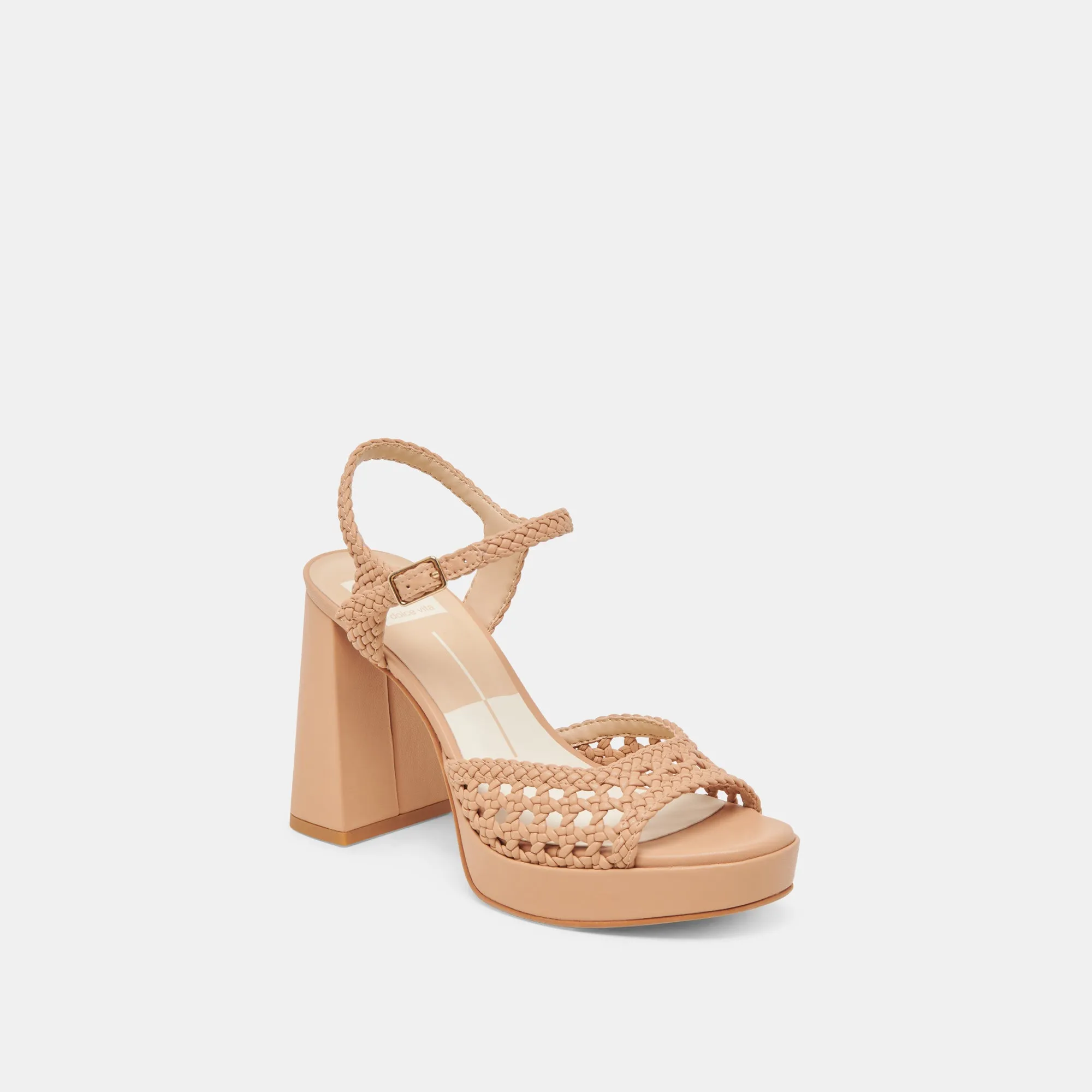 Floral Stilettos Fashionable Sandals PEYTEN WIDE HEELS CAFE WOVEN STELLA