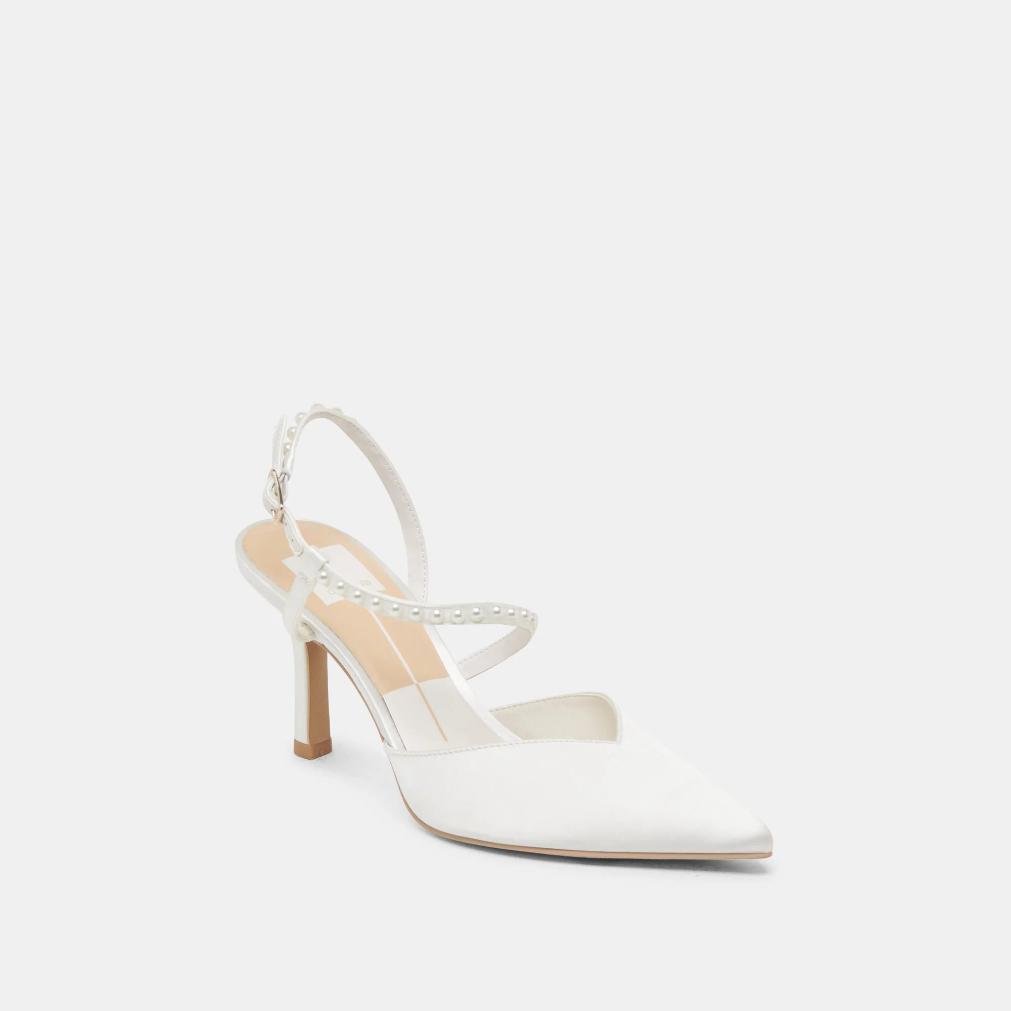 Bridal Flats and Heels KAMRA PEARL HEELS TRUE WHITE SATIN