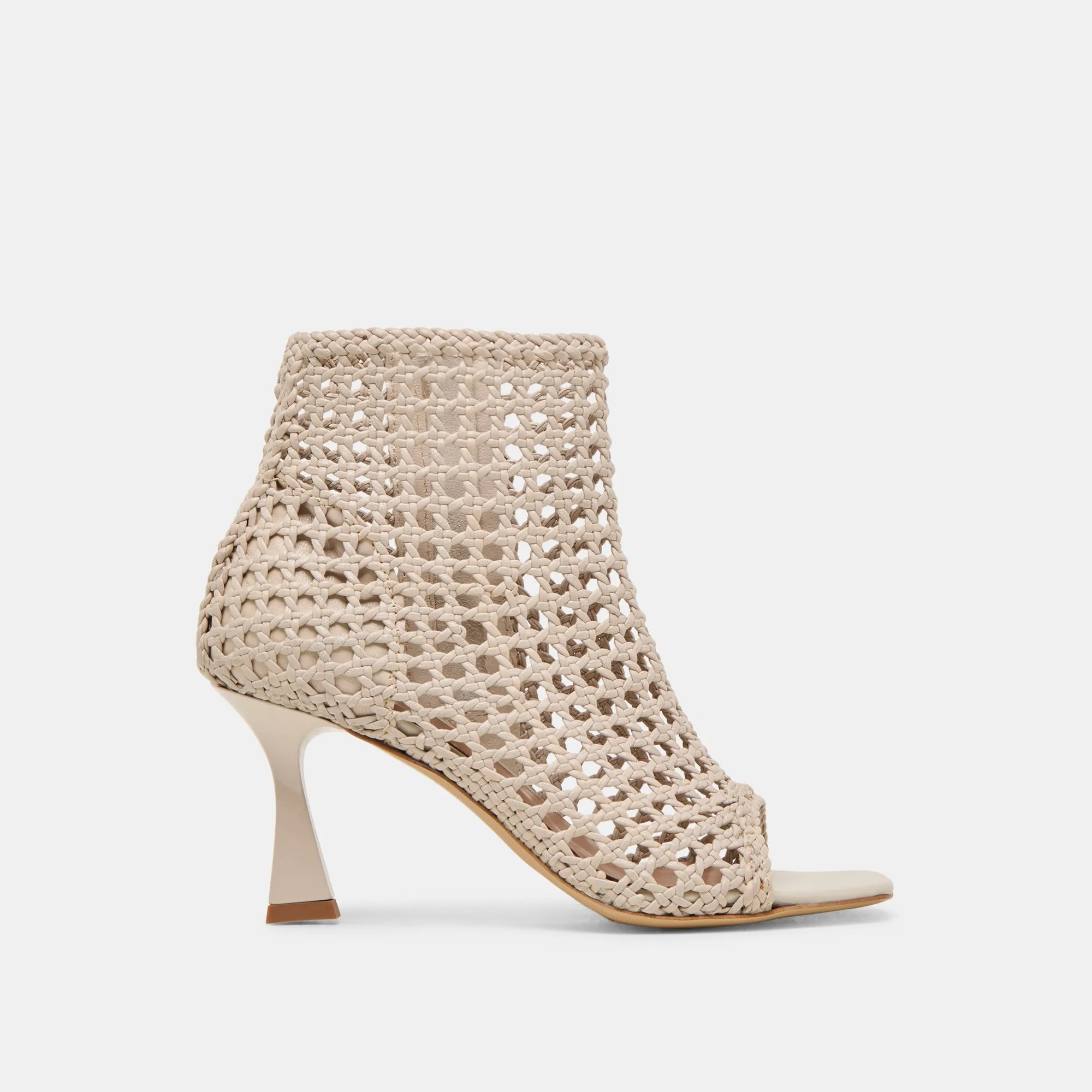 QUIN HEELS BONE WOVEN LEATHER Ankle Strap Shoes