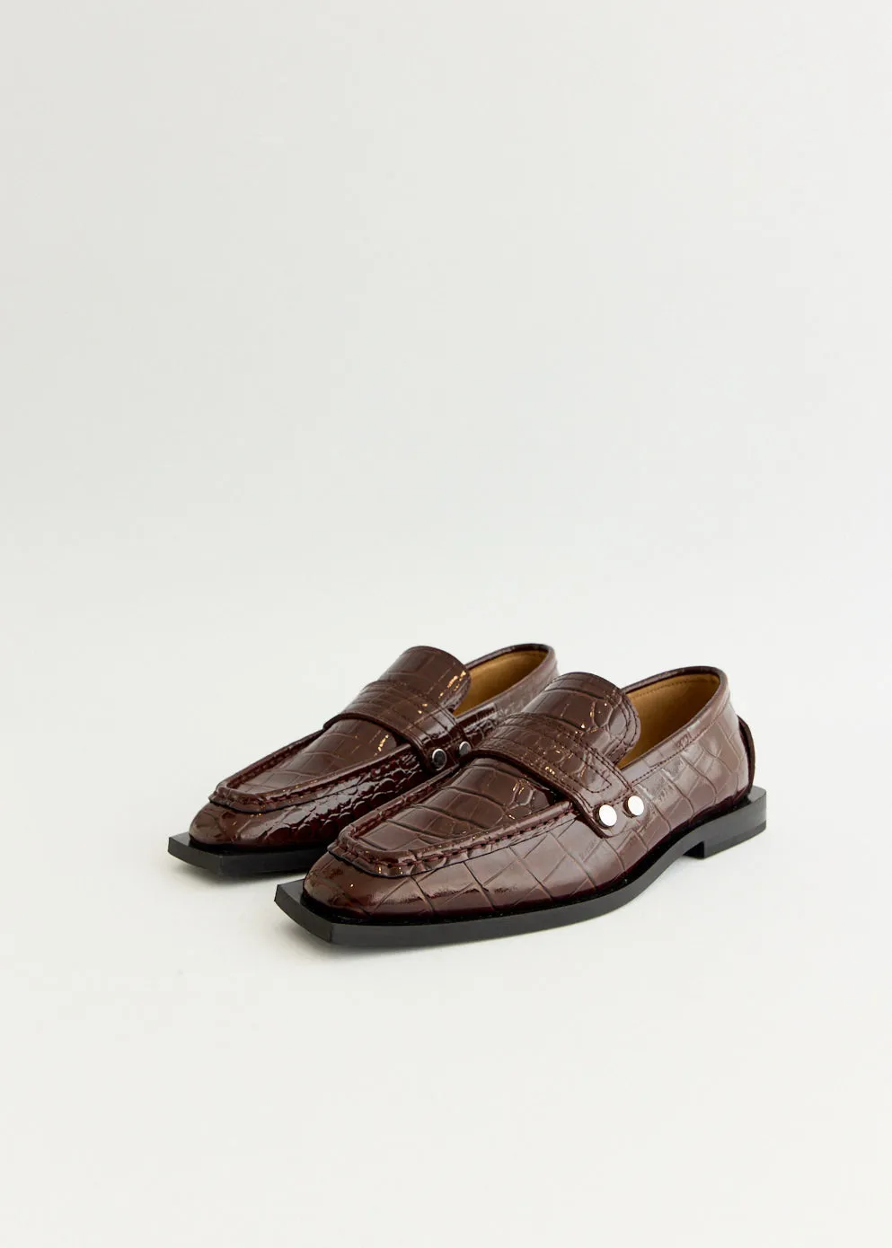 Retro Style Studs Square Toe Loafers