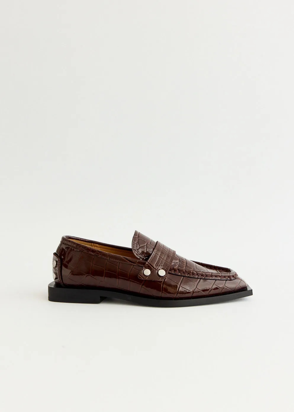 Studs Square Toe Loafers Block Hike Long Wear