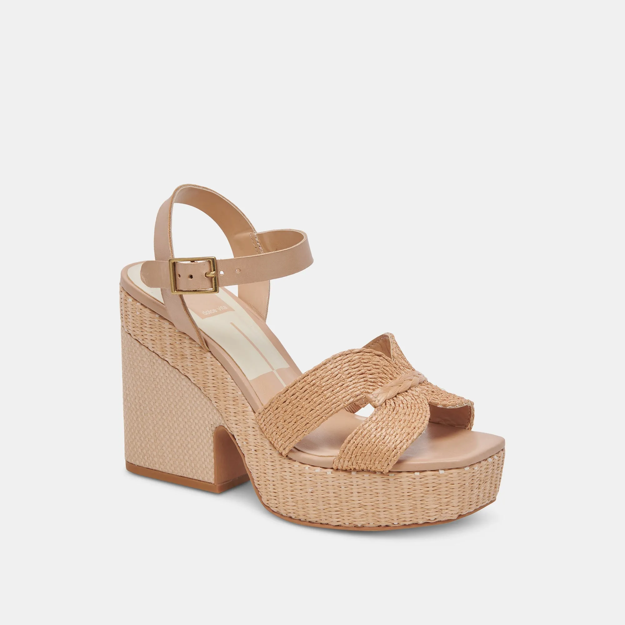 Synthetic CALE HEELS LT NATURAL RAFFIA