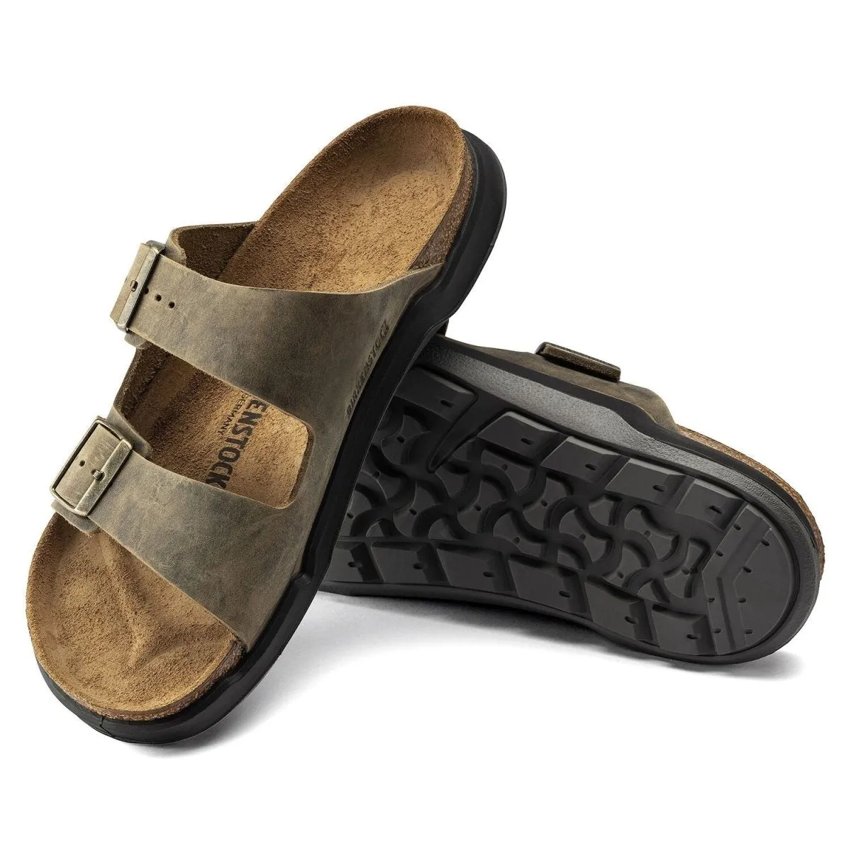 Birkenstock Men's Arizona Rugged Cross Town Faded Khaki Oiled Leather Non-Slip Sole Simple Step