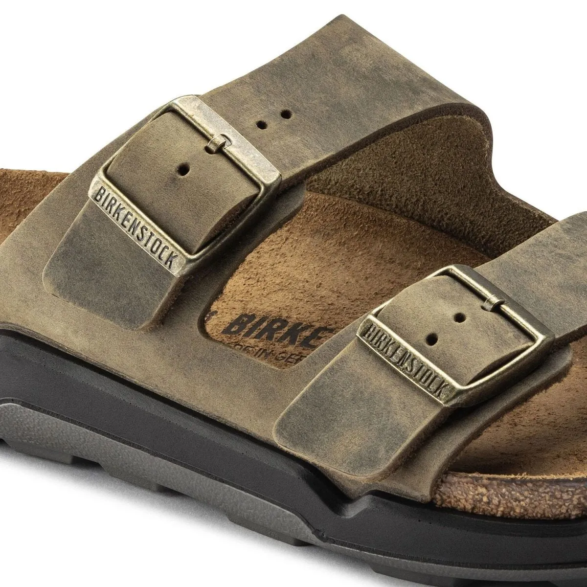 Birkenstock Men's Arizona Rugged Cross Town Faded Khaki Oiled Leather Non-Slip Sole