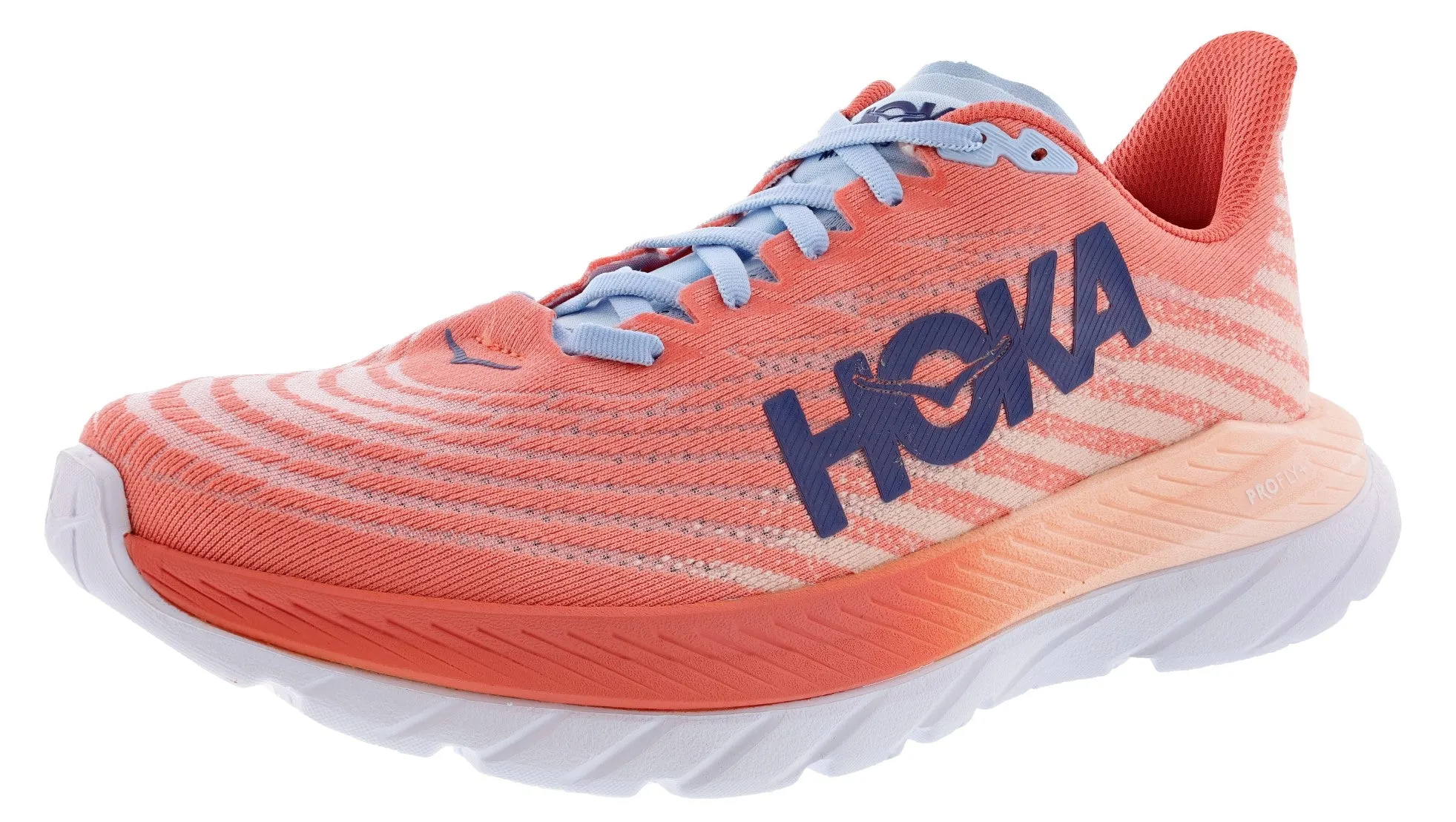Hoka Women's Mach 5 Road Running Shoes running with a headlamp
