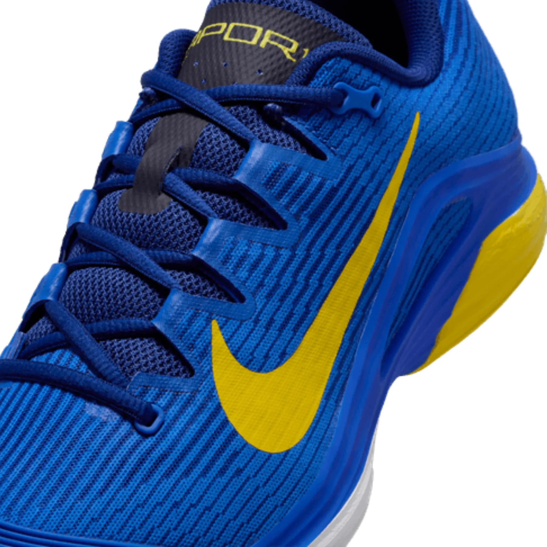 Soft Toe Box Adjustable Straps Nike Vapor 12 Mens Hard Court Tennis Shoes - Racer Blue/Lightening Deep Royal Blue