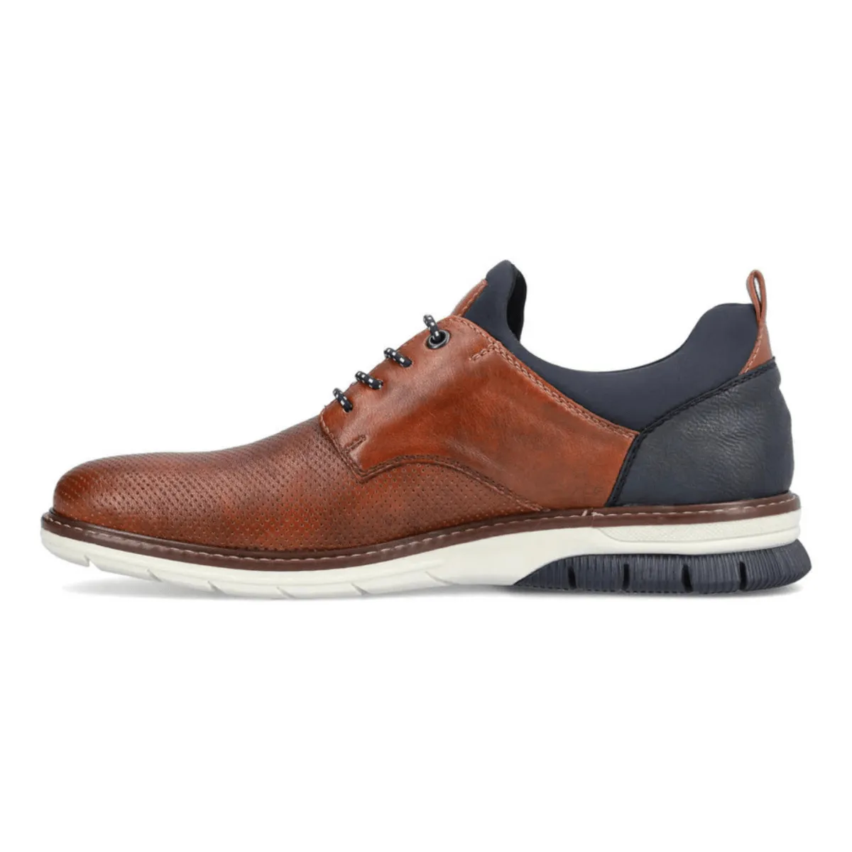Walk in Style Sleek Frame Rieker Men's 14450-22 Dustin Nut/Lake/Navy/Amaretto Leather