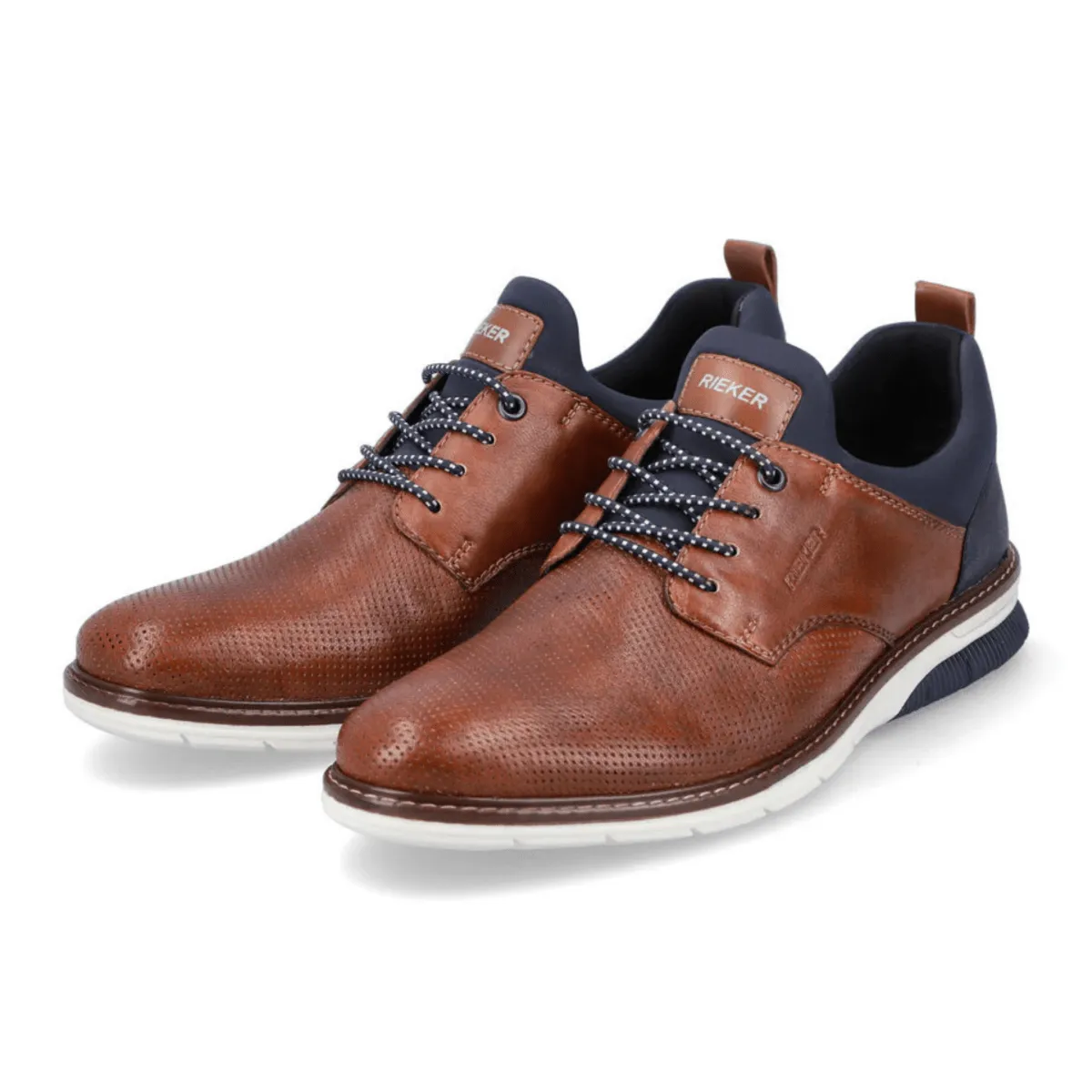 Rieker Men's 14450-22 Dustin Nut/Lake/Navy/Amaretto Leather Anti   Slip Feature Stay Comfy