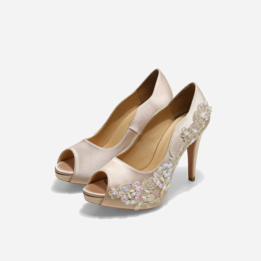 Rose Champagne Garden of Love Beige Lace Wedding Pumps Dress Footwear Wedding Party Shoes