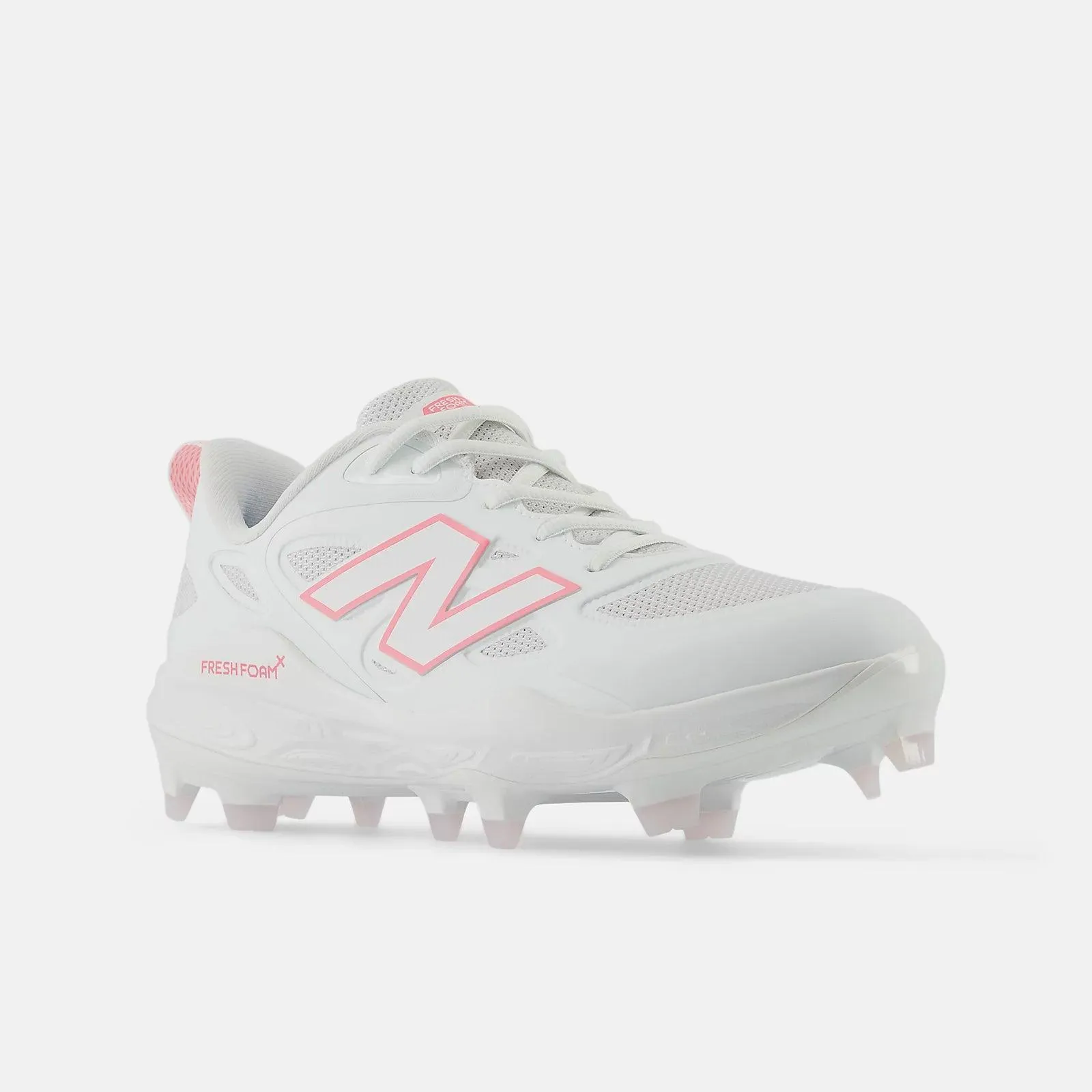 New Balance Women's Fresh Foam X Velo v4 Molded Softball Cleats - White with Ultra Pink SPVELOM4 High-traction