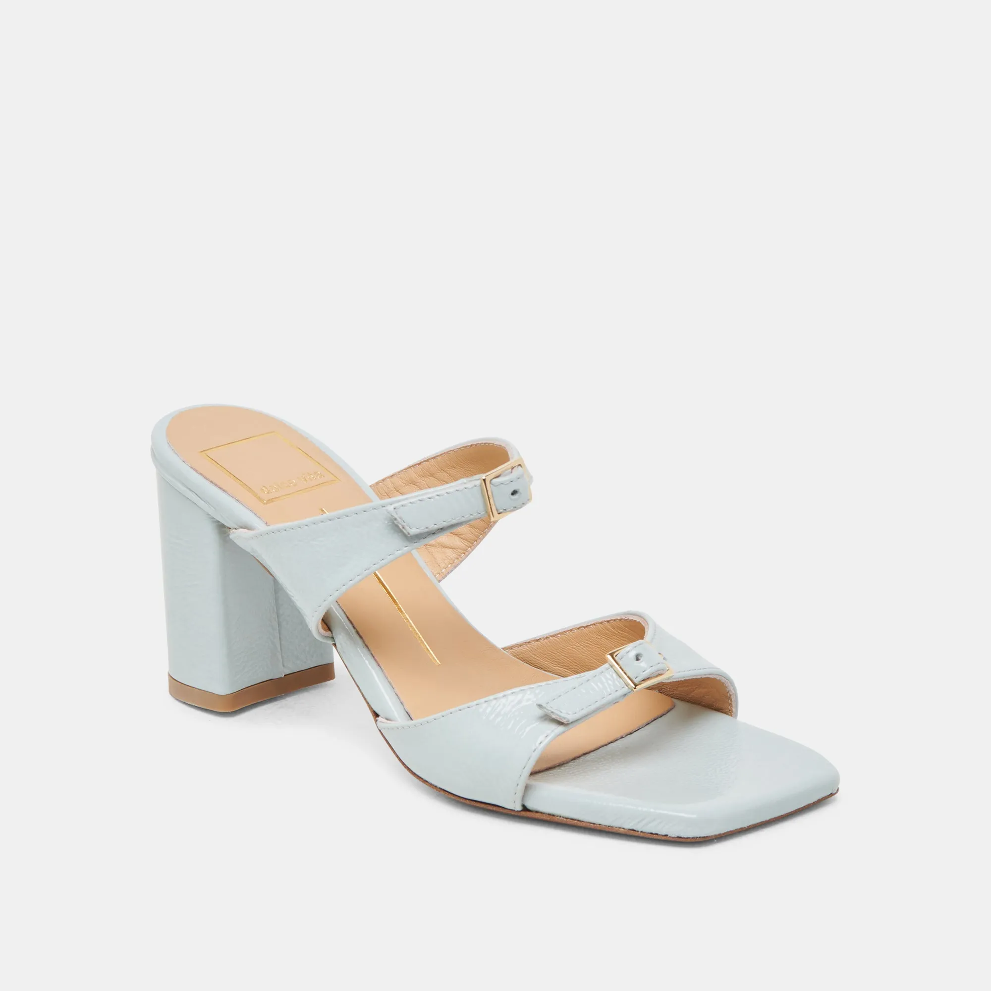 Stacked Heel Flexible Fit SHANE HEELS ICE BLUE CRINKLE PATENT