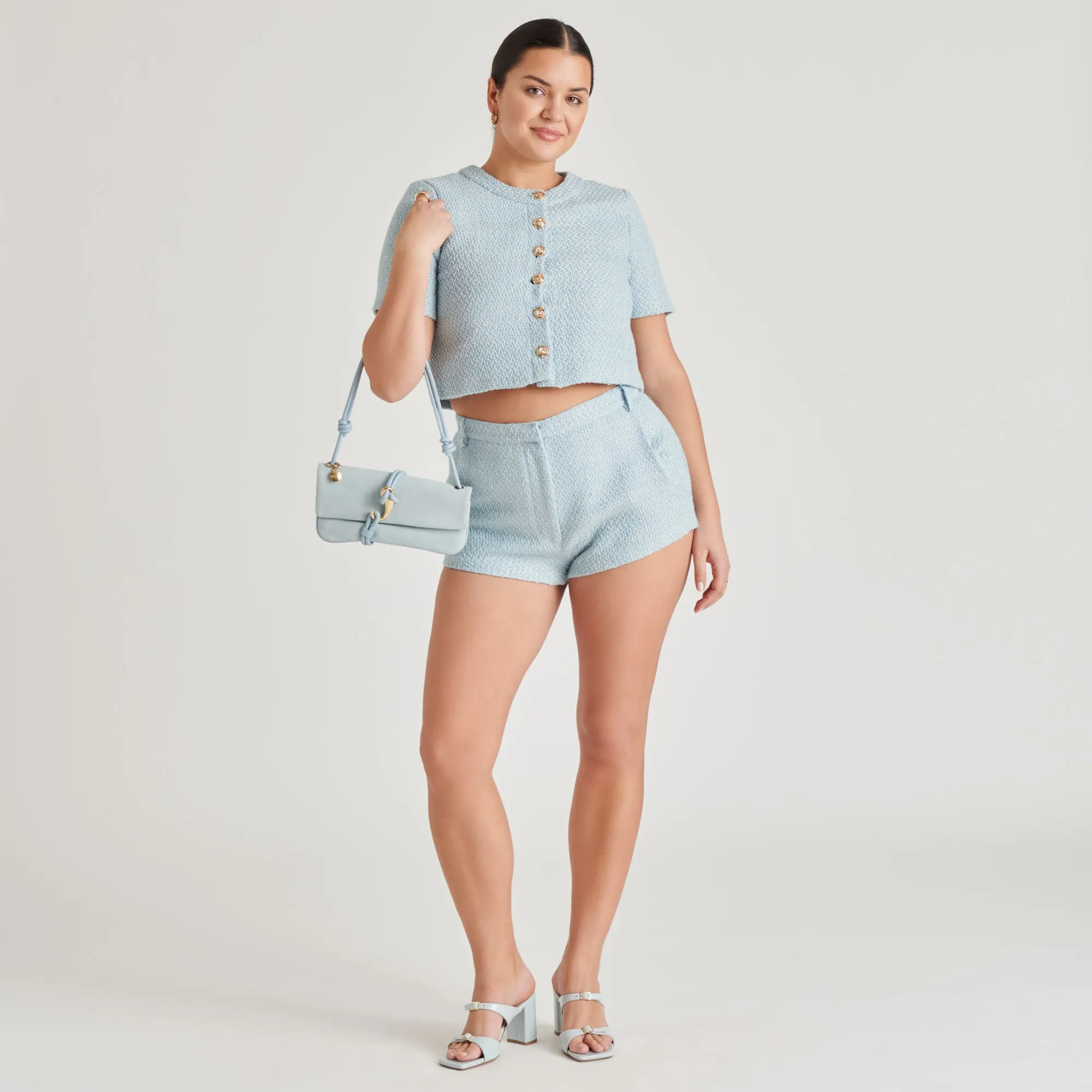 SHANE HEELS ICE BLUE CRINKLE PATENT Open Back Heeled Sandals Classic Wedding Heels