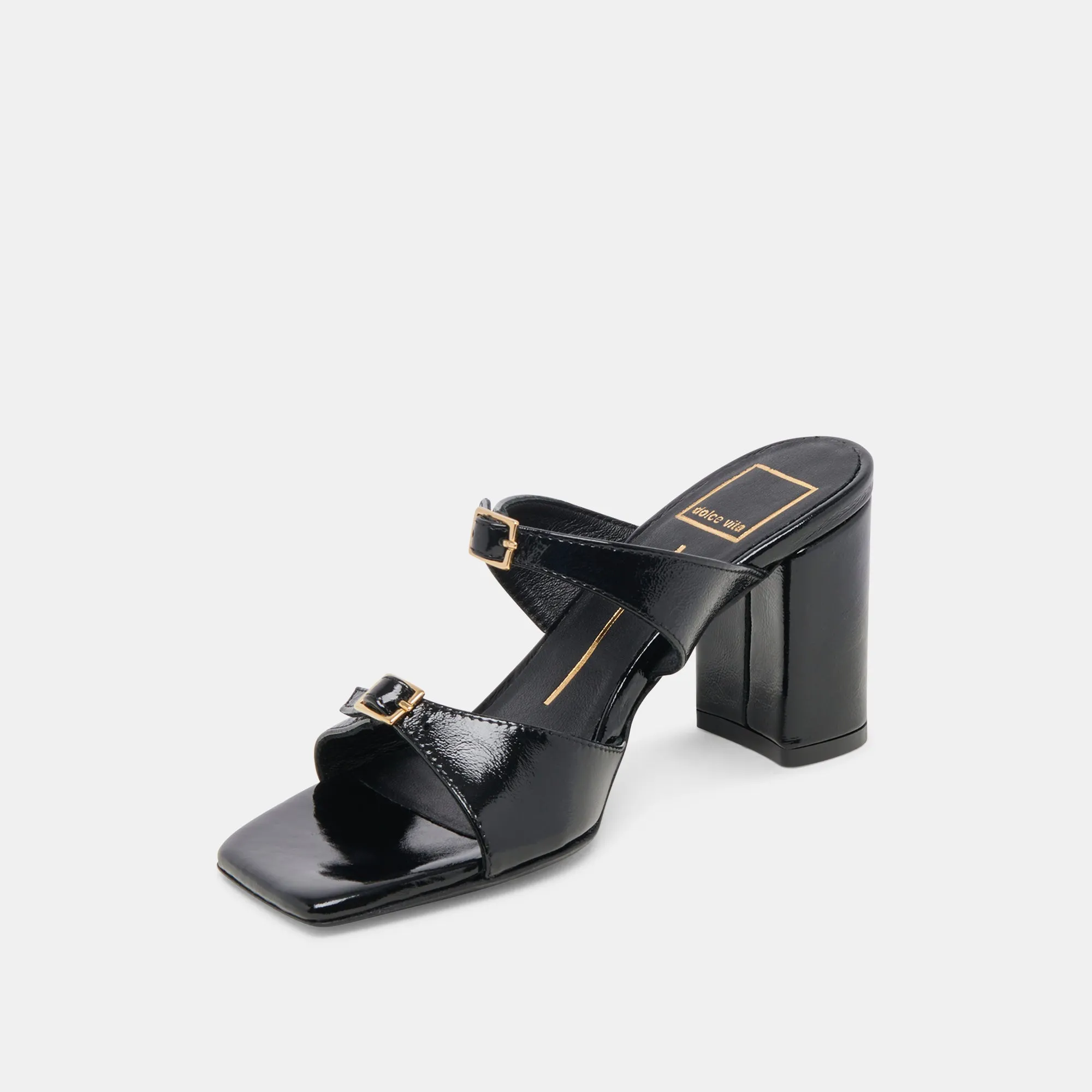 SHANE HEELS MIDNIGHT CRINKLE PATENT Elastic Strap Minimalist Heels